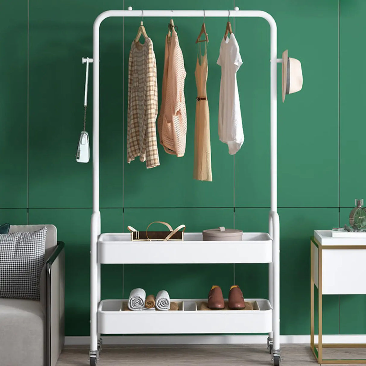 Modern Metal Portable Coat Rack with Storage Shelves Image - 11