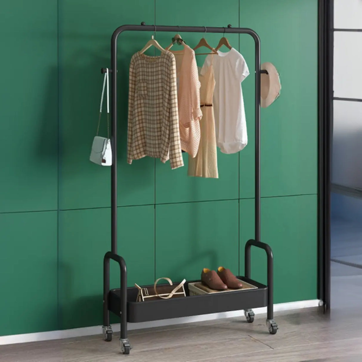 Modern Metal Portable Coat Rack with Storage Shelves Image - 12