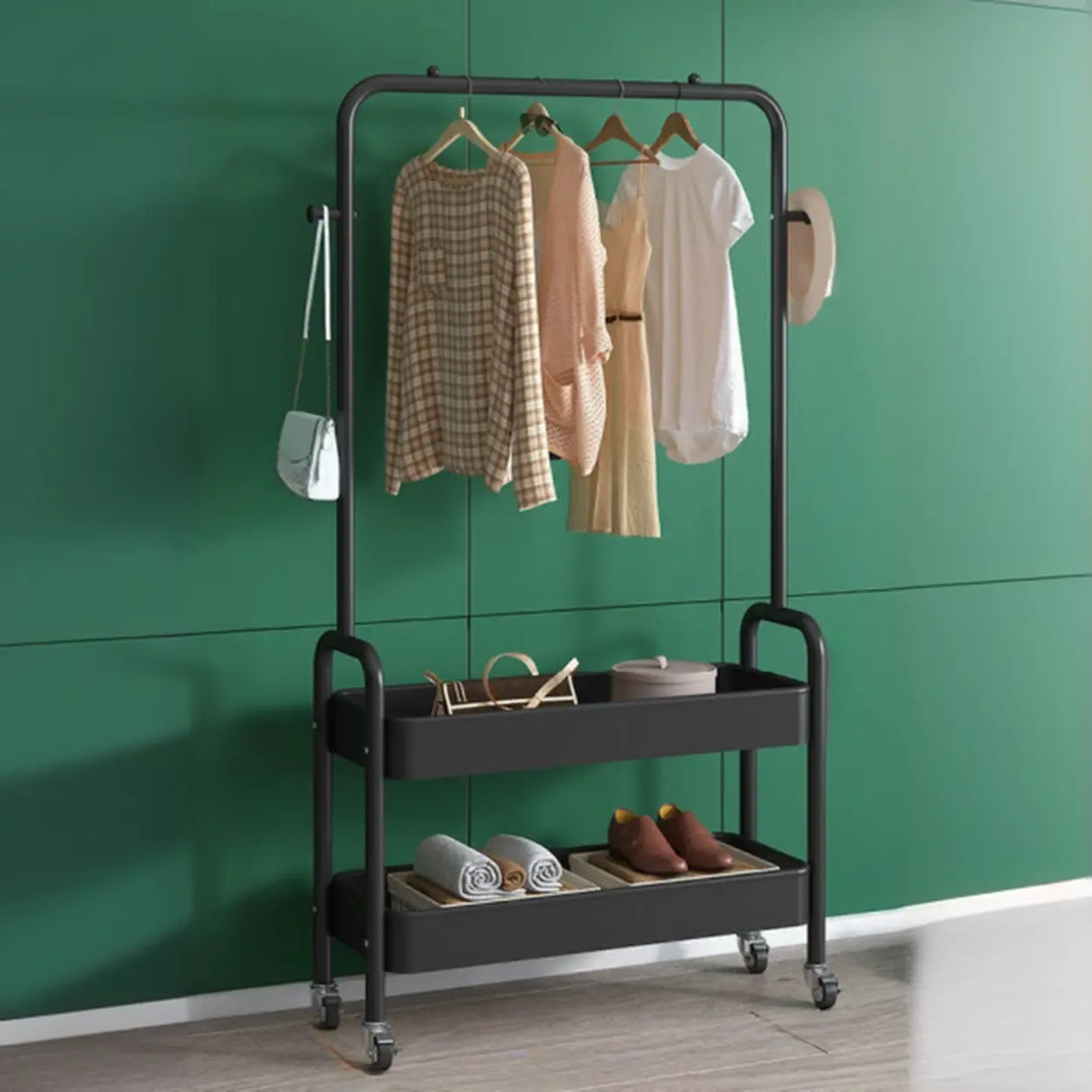 Modern Metal Portable Coat Rack with Storage Shelves Image - 13