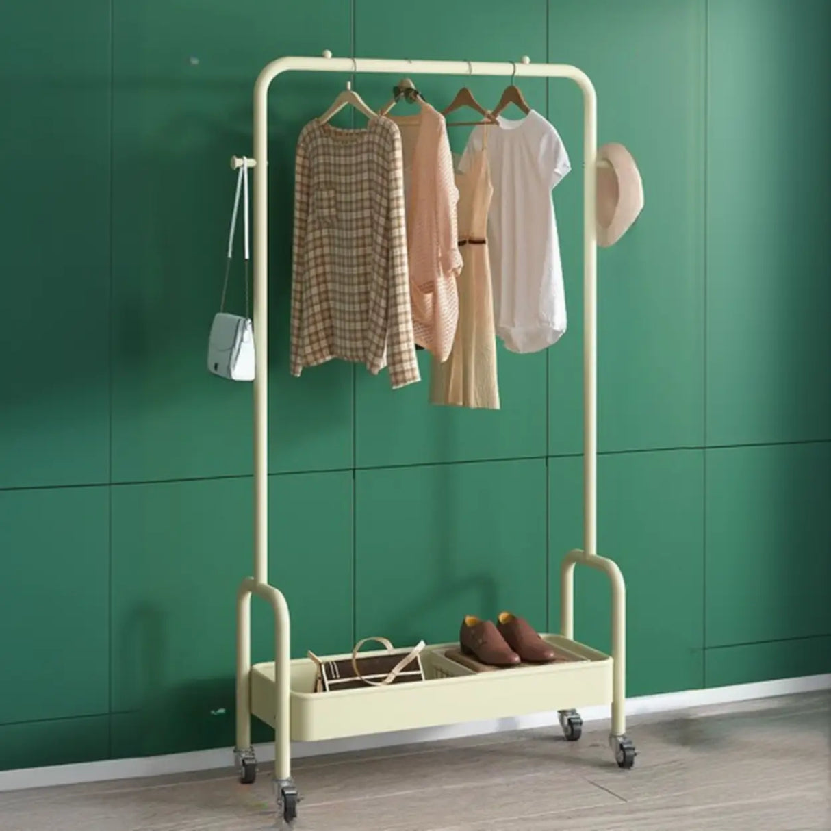 Modern Metal Portable Coat Rack with Storage Shelves Image - 14