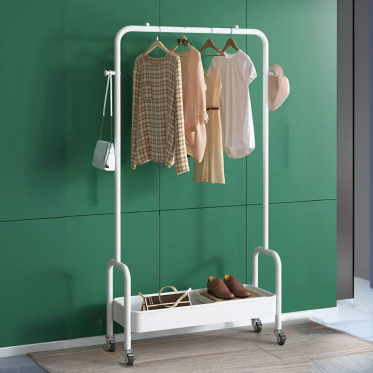 Modern Metal Portable Coat Rack with Storage Shelves Image - 15