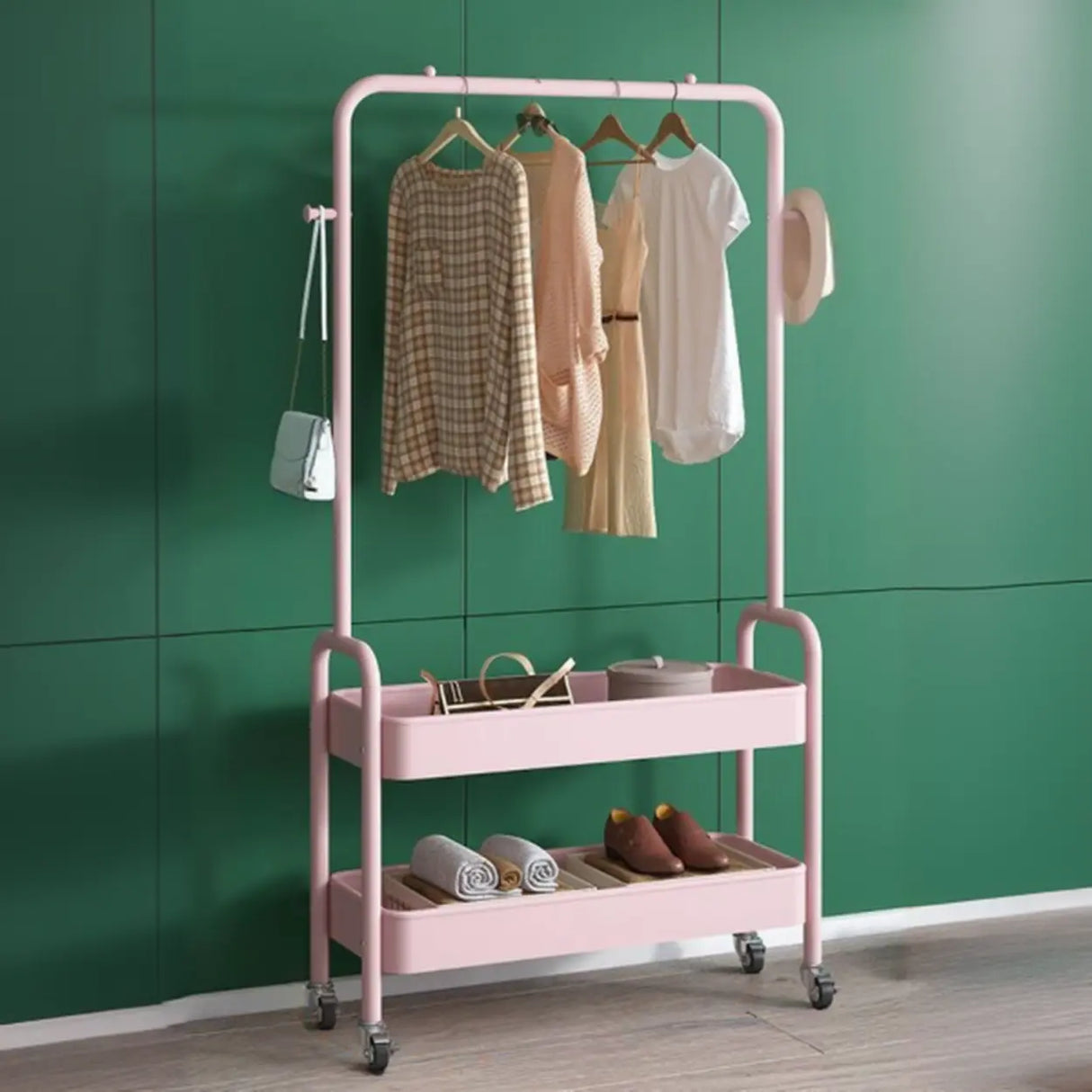 Modern Metal Portable Coat Rack with Storage Shelves Image - 16