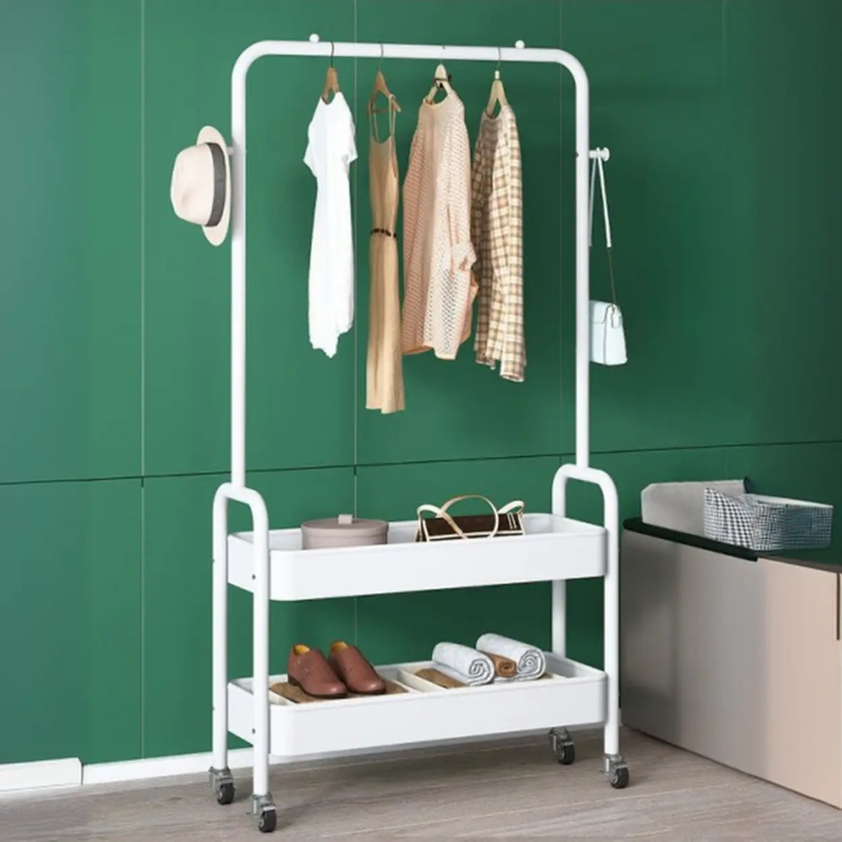 Modern Metal Portable Coat Rack with Storage Shelves Image - 17