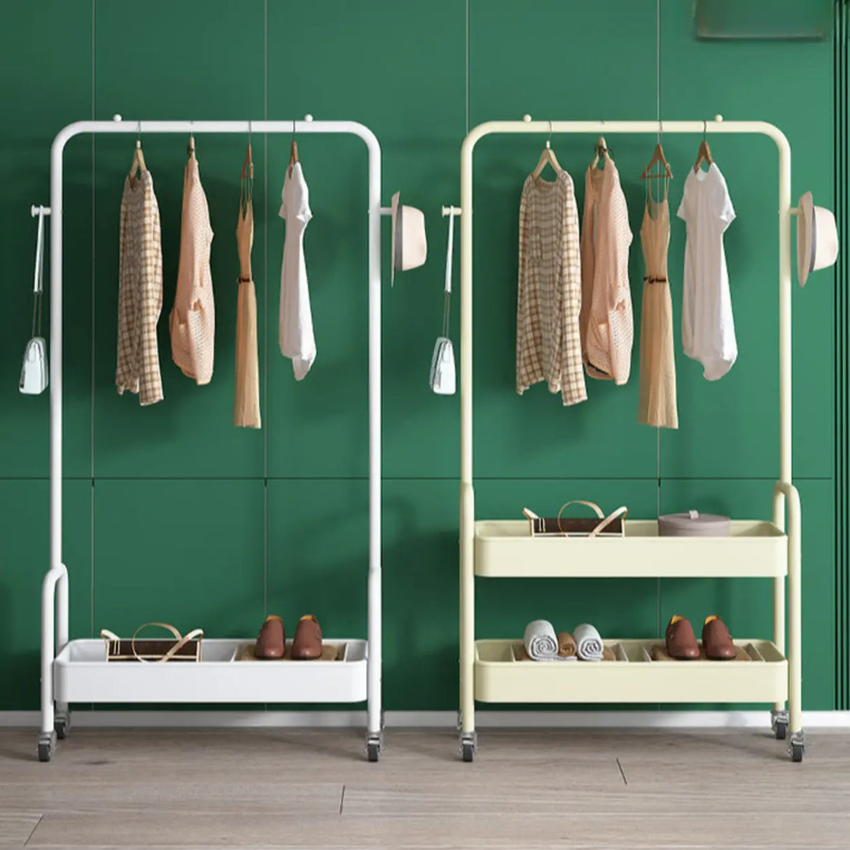 Modern Metal Portable Coat Rack with Storage Shelves Image - 18