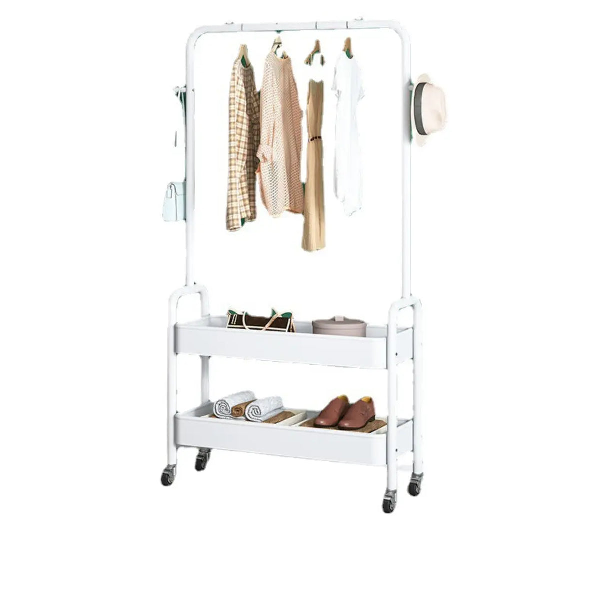 Modern Metal Portable Coat Rack with Storage Shelves Image - 2