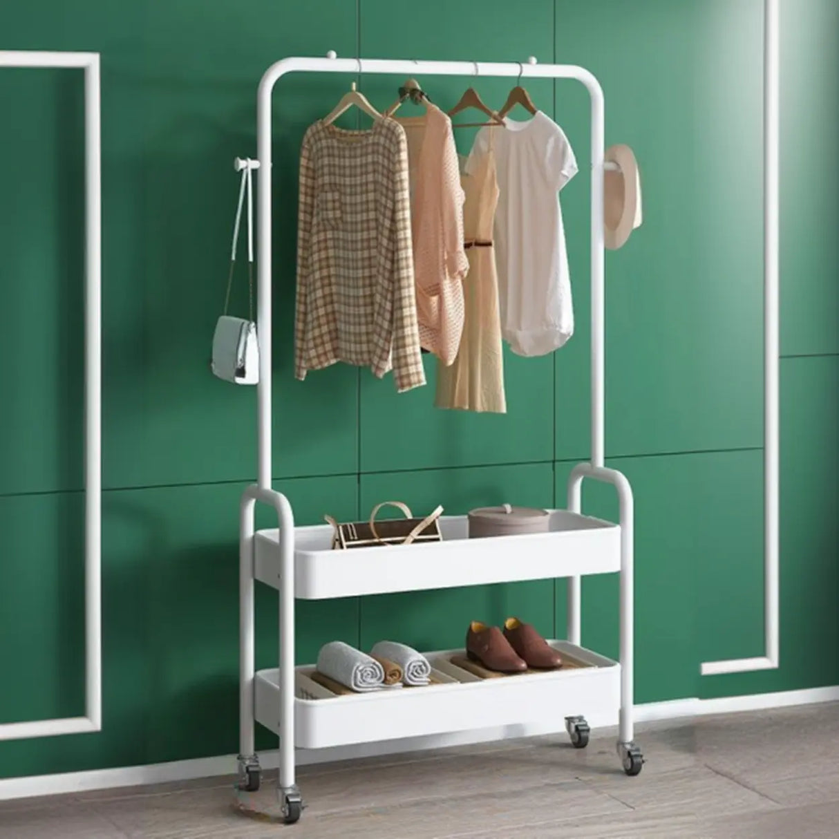 Modern Metal Portable Coat Rack with Storage Shelves Image - 5