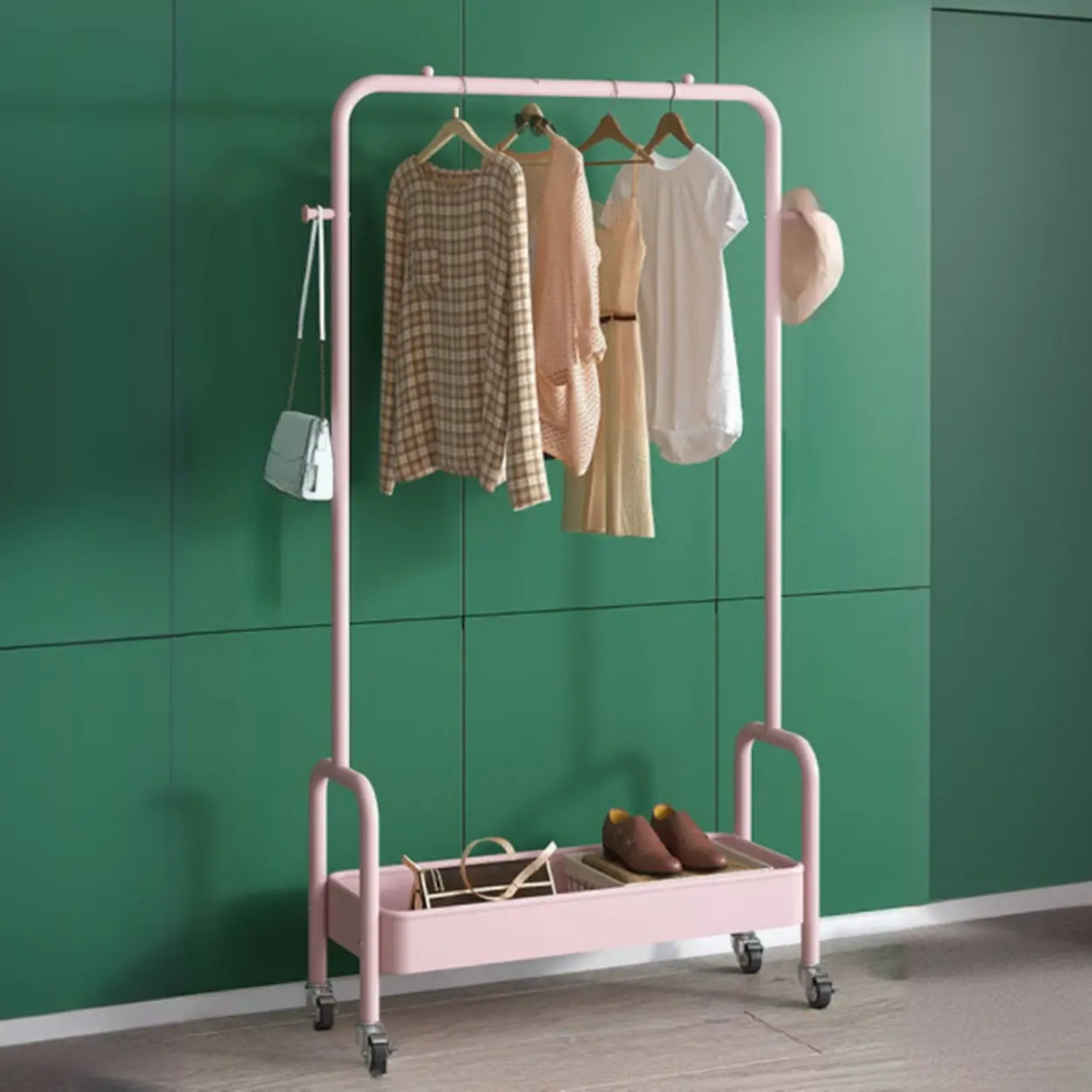Modern Metal Portable Coat Rack with Storage Shelves Image - 9