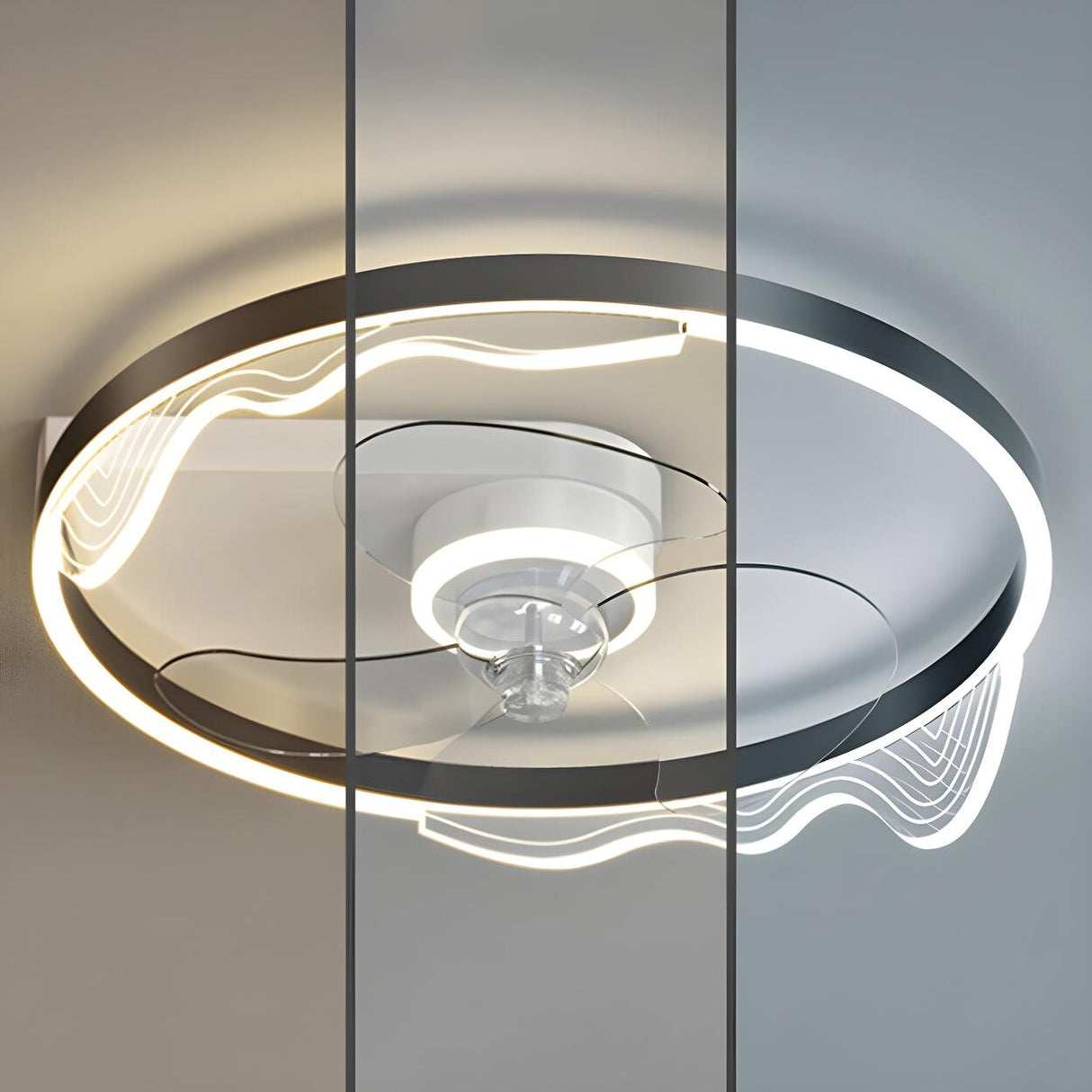 Modern Metal Ring Ornament Ceiling Fan with Light Image - 12