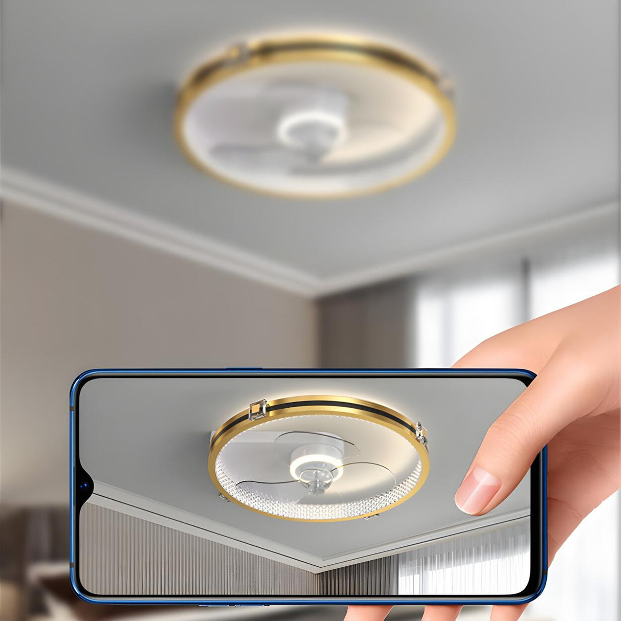 Modern Metal Ring Ornament Ceiling Fan with Light Image - 22