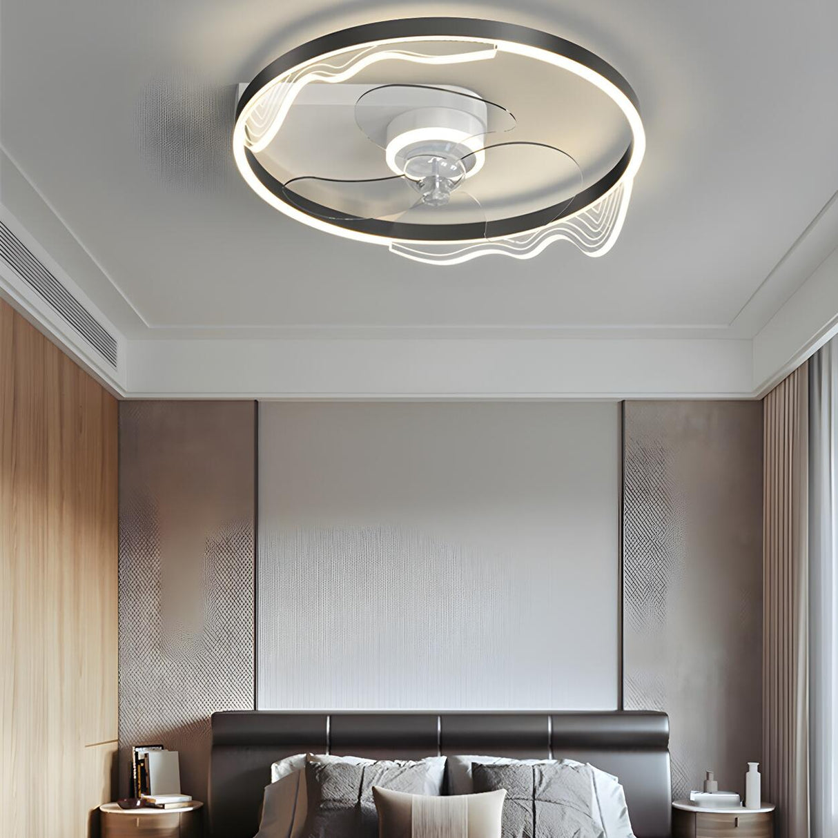 Modern Metal Ring Ornament Ceiling Fan with Light Image - 8