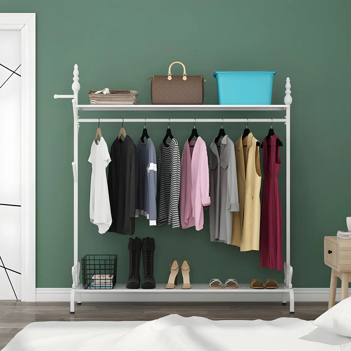 Modern Metal White Freestanding Coat Rack with Storage Image - 1