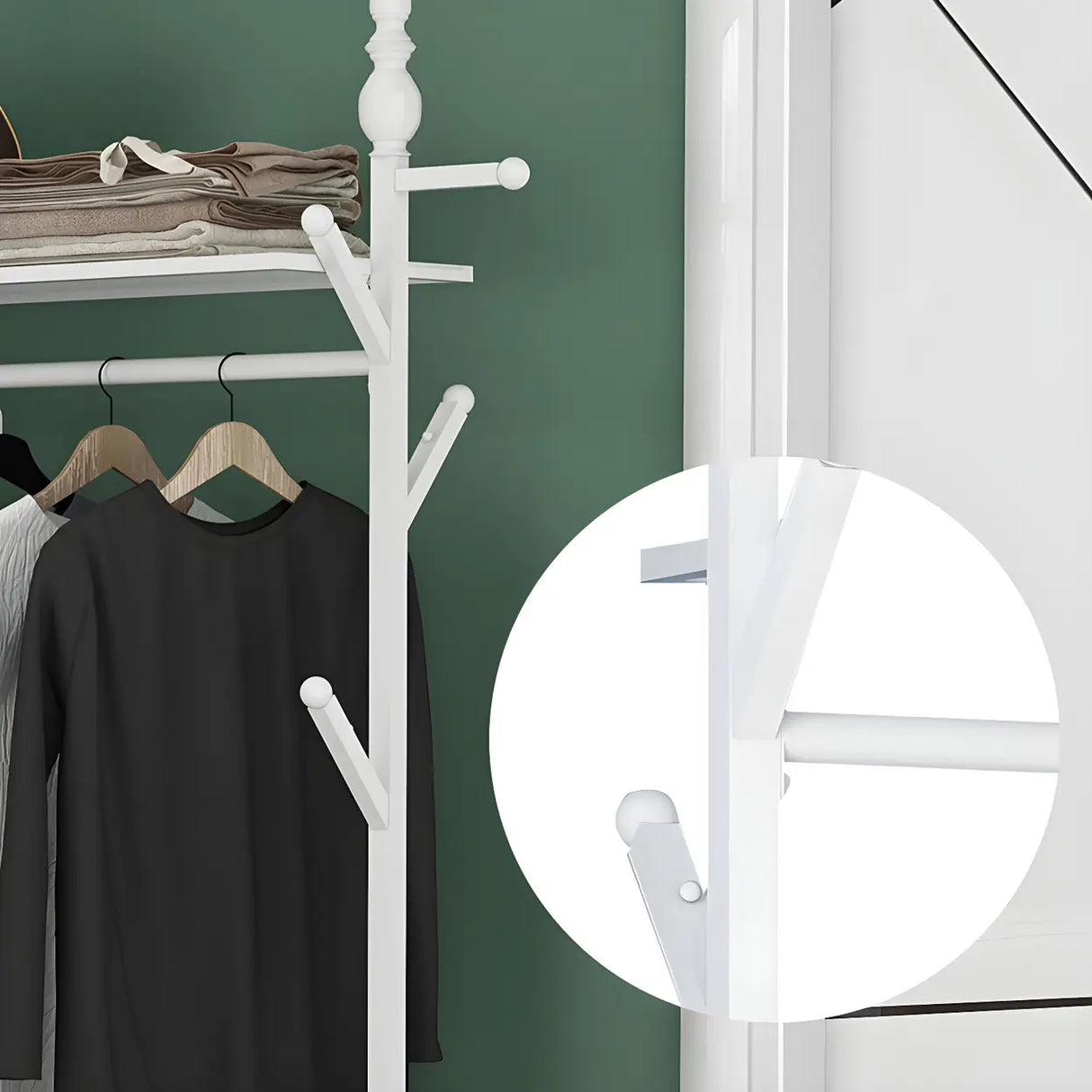 Modern Metal White Freestanding Coat Rack with Storage Image - 12