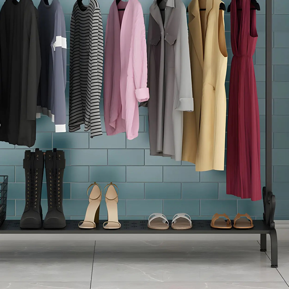 Modern Metal White Freestanding Coat Rack with Storage Image - 13