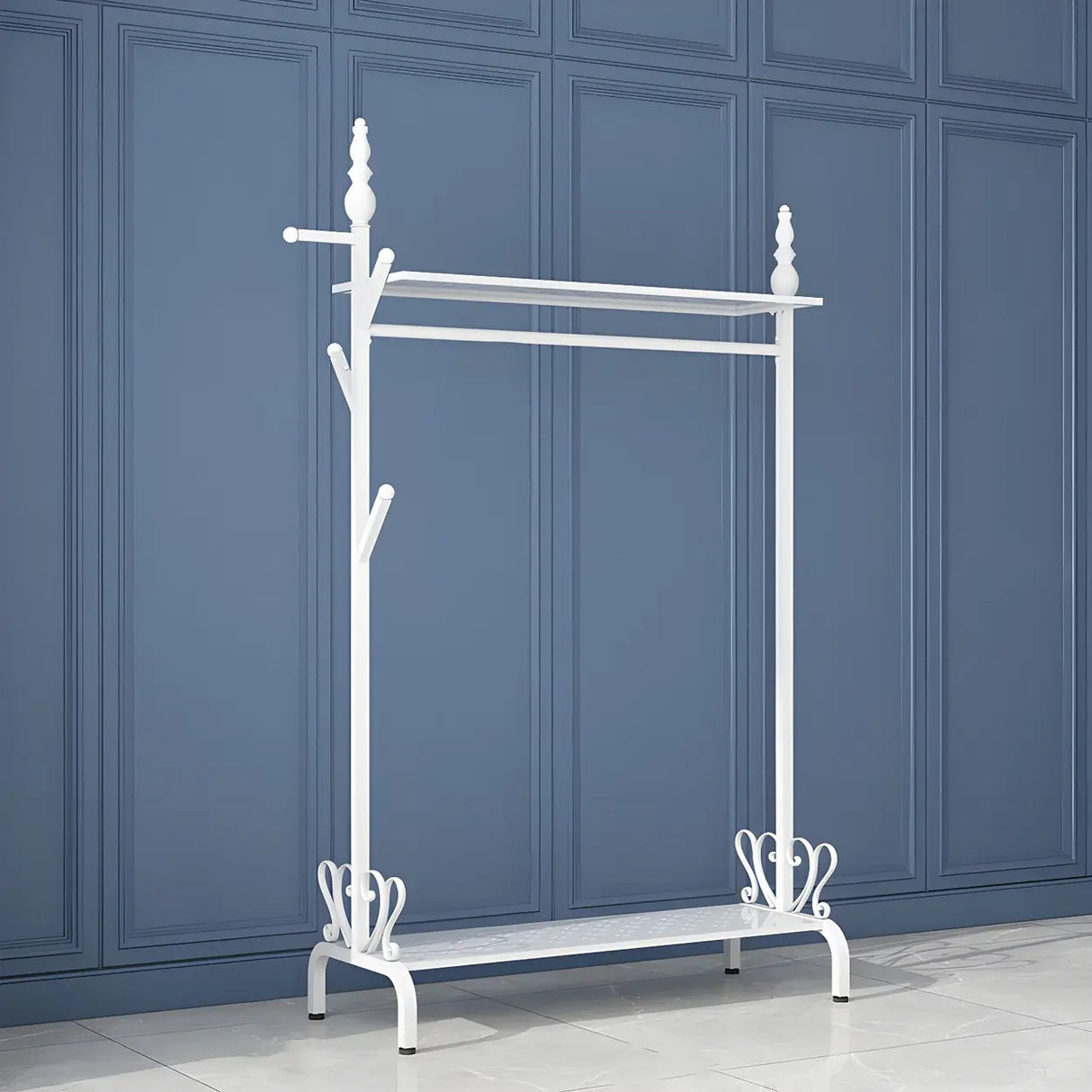 Modern Metal White Freestanding Coat Rack with Storage Image - 15