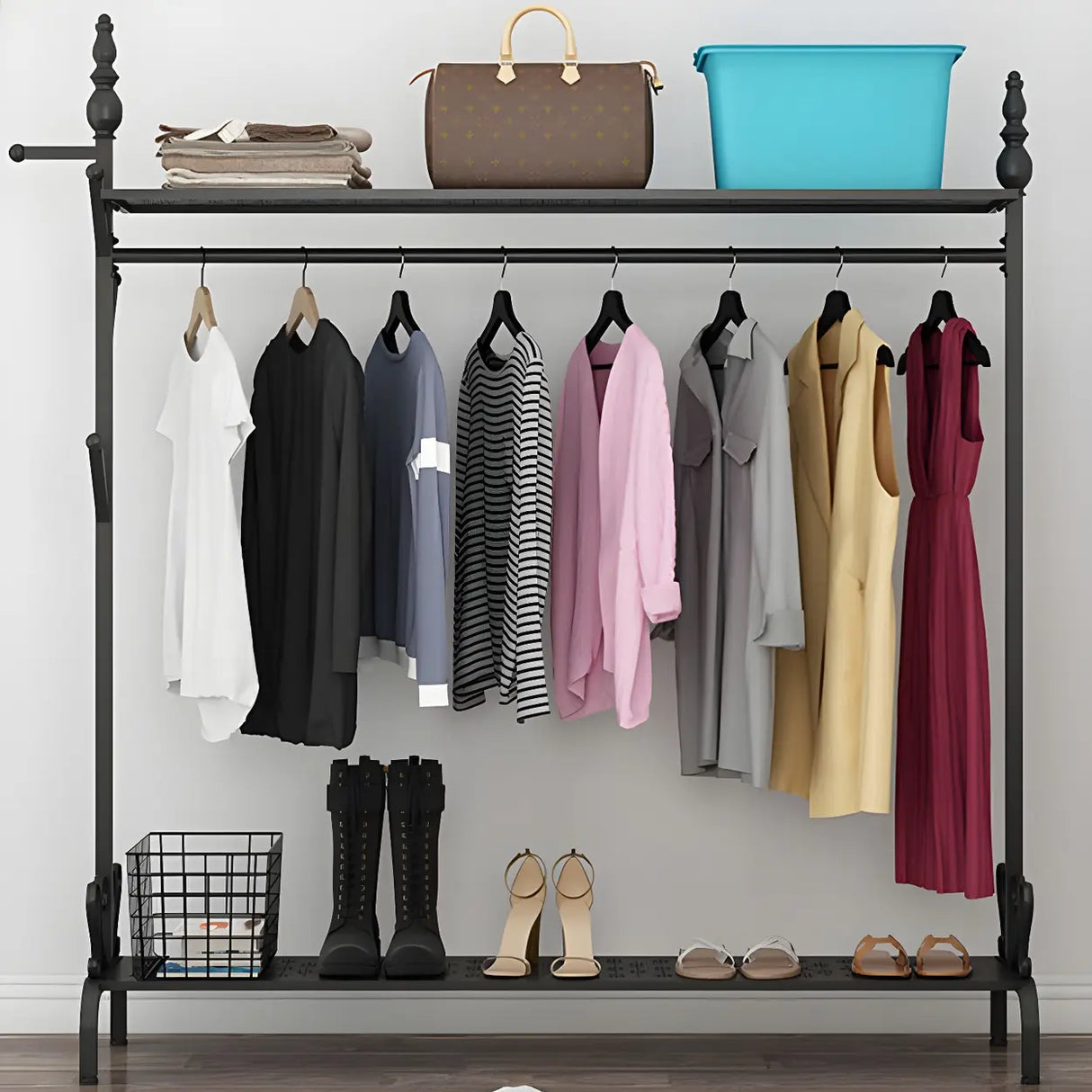 Modern Metal White Freestanding Coat Rack with Storage Image - 18