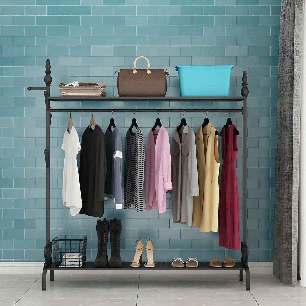 Modern Metal White Freestanding Coat Rack with Storage Image - 19