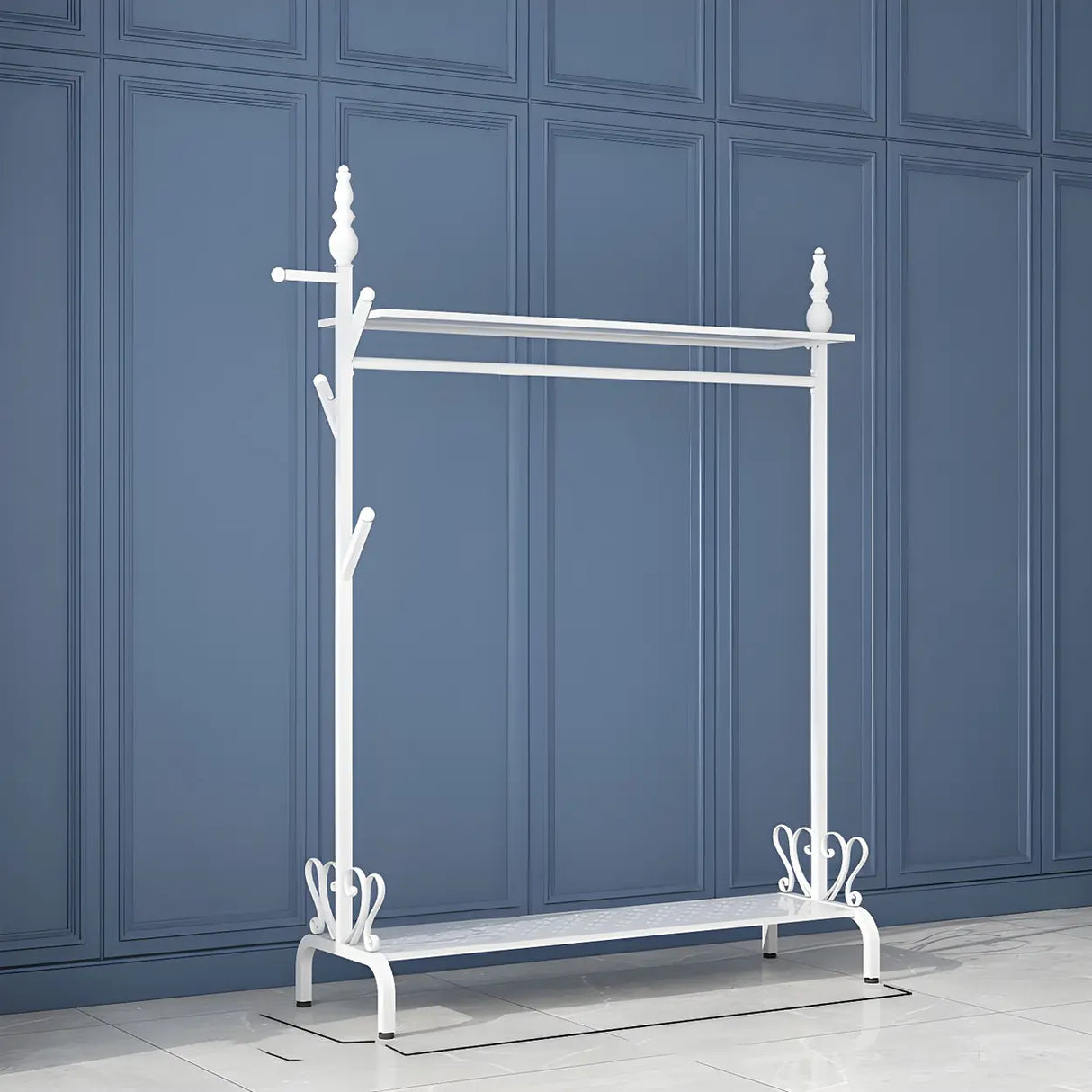 Modern Metal White Freestanding Coat Rack with Storage Image - 20