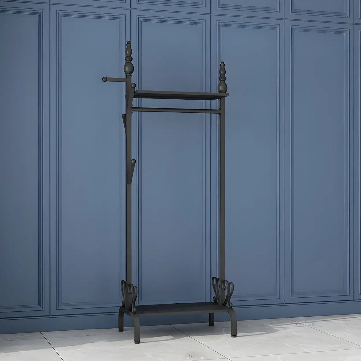 Modern Metal White Freestanding Coat Rack with Storage Image - 3