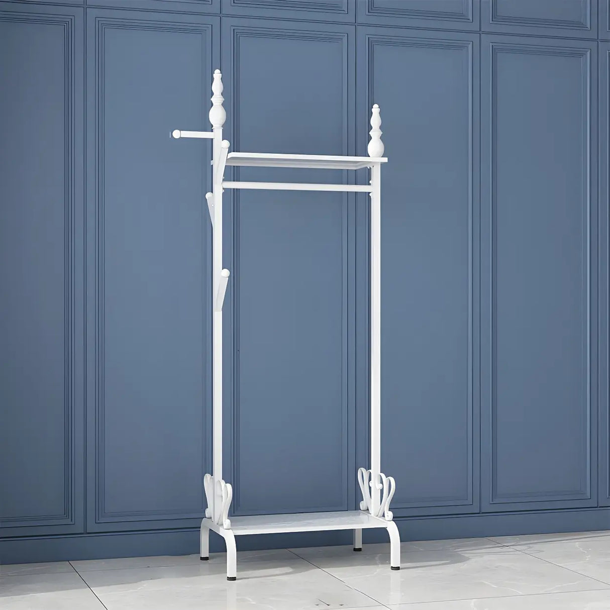 Modern Metal White Freestanding Coat Rack with Storage Image - 6