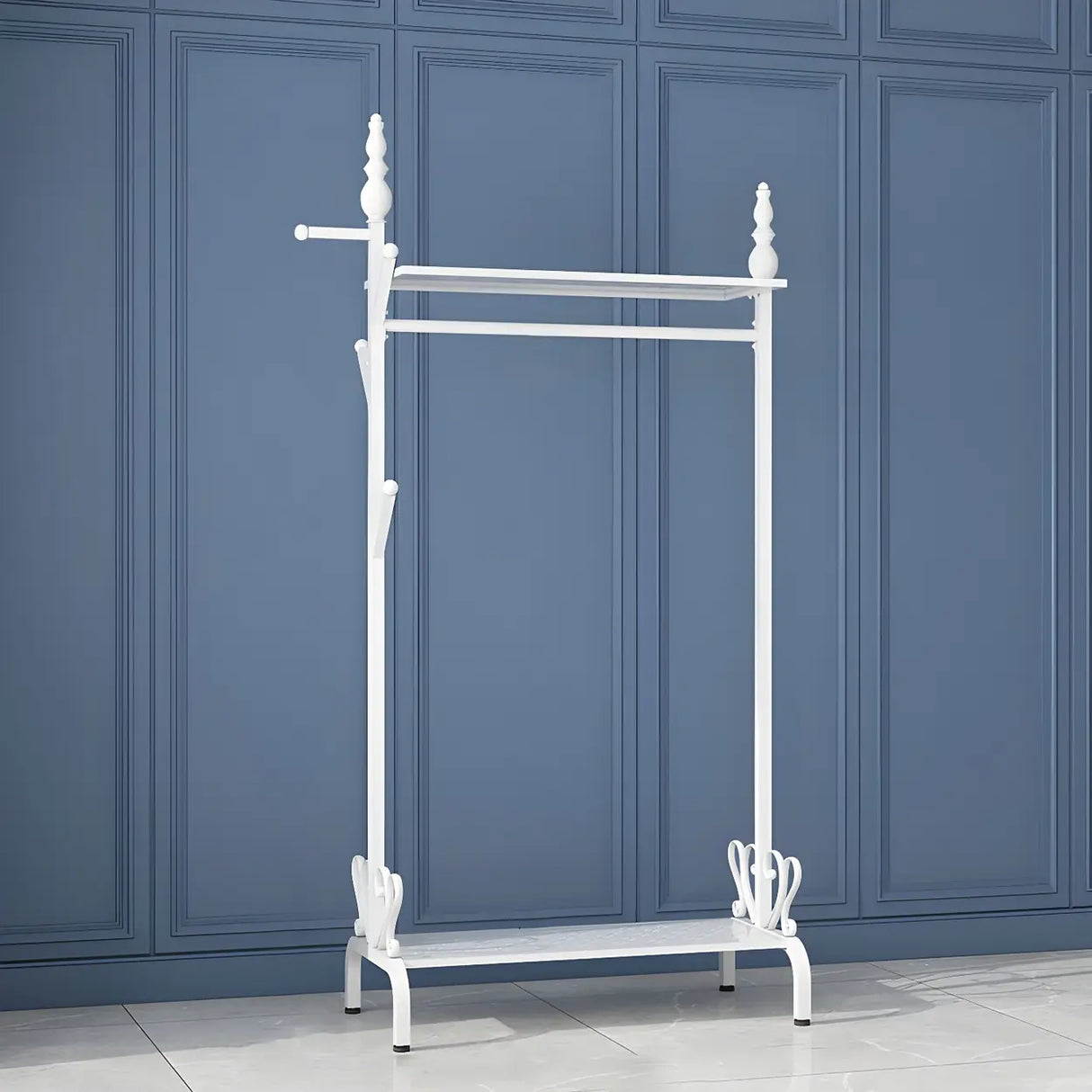 Modern Metal White Freestanding Coat Rack with Storage Image - 9