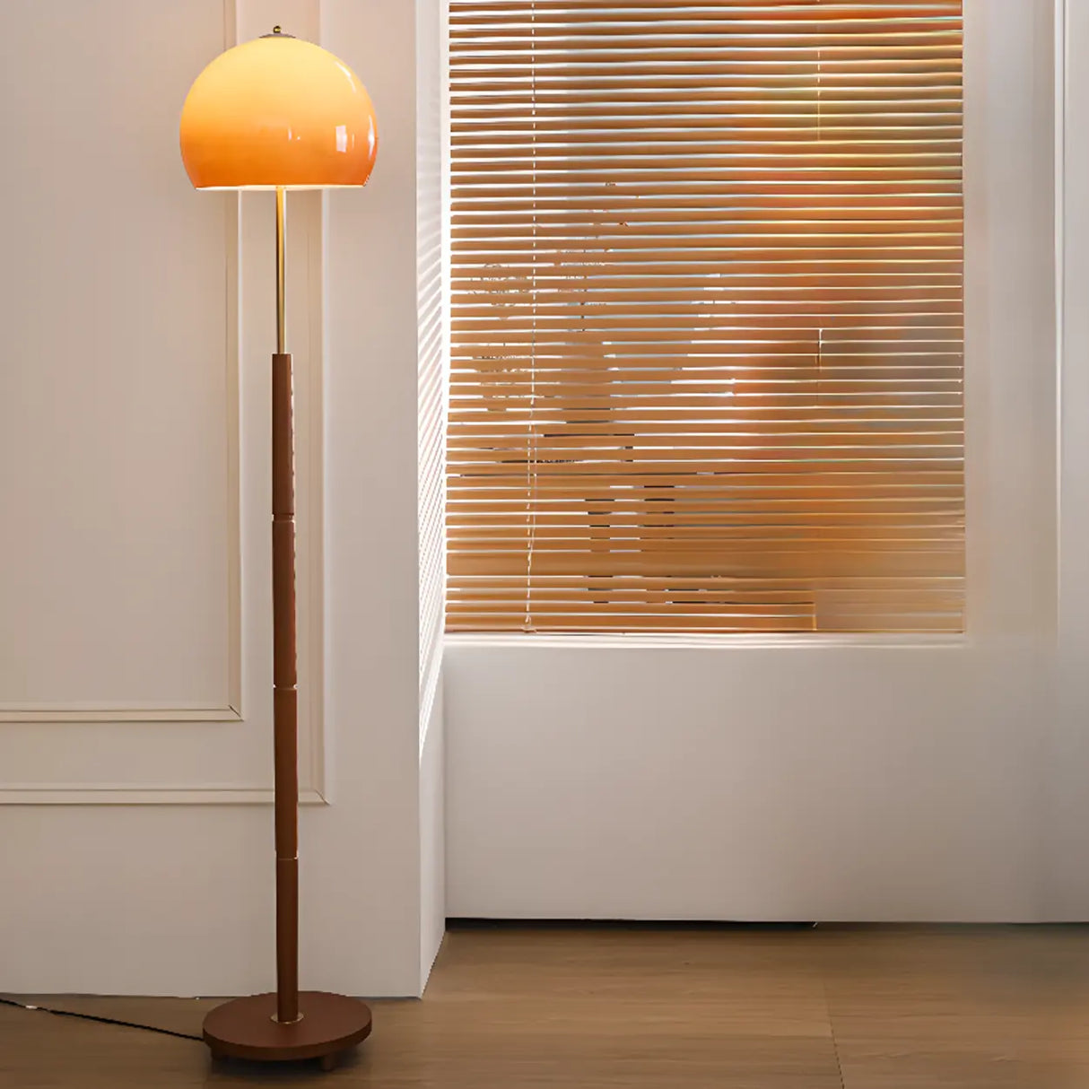Modern Mid-Century Orange Arc Floor Lamp Image - 3