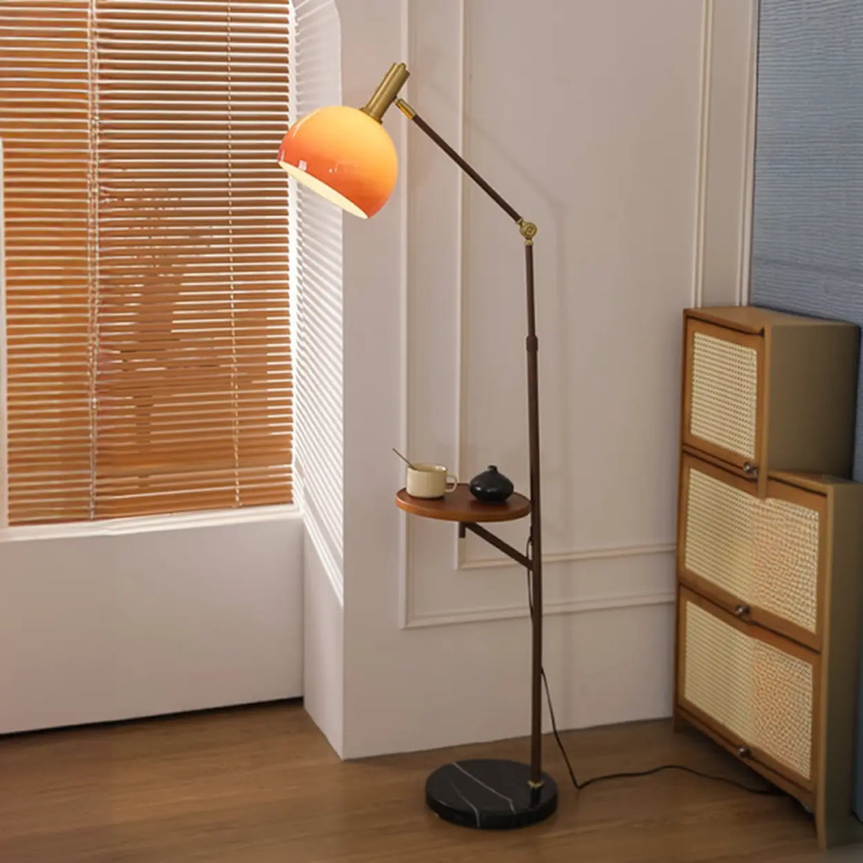 Modern Mid-Century Orange Arc Floor Lamp Image - 5