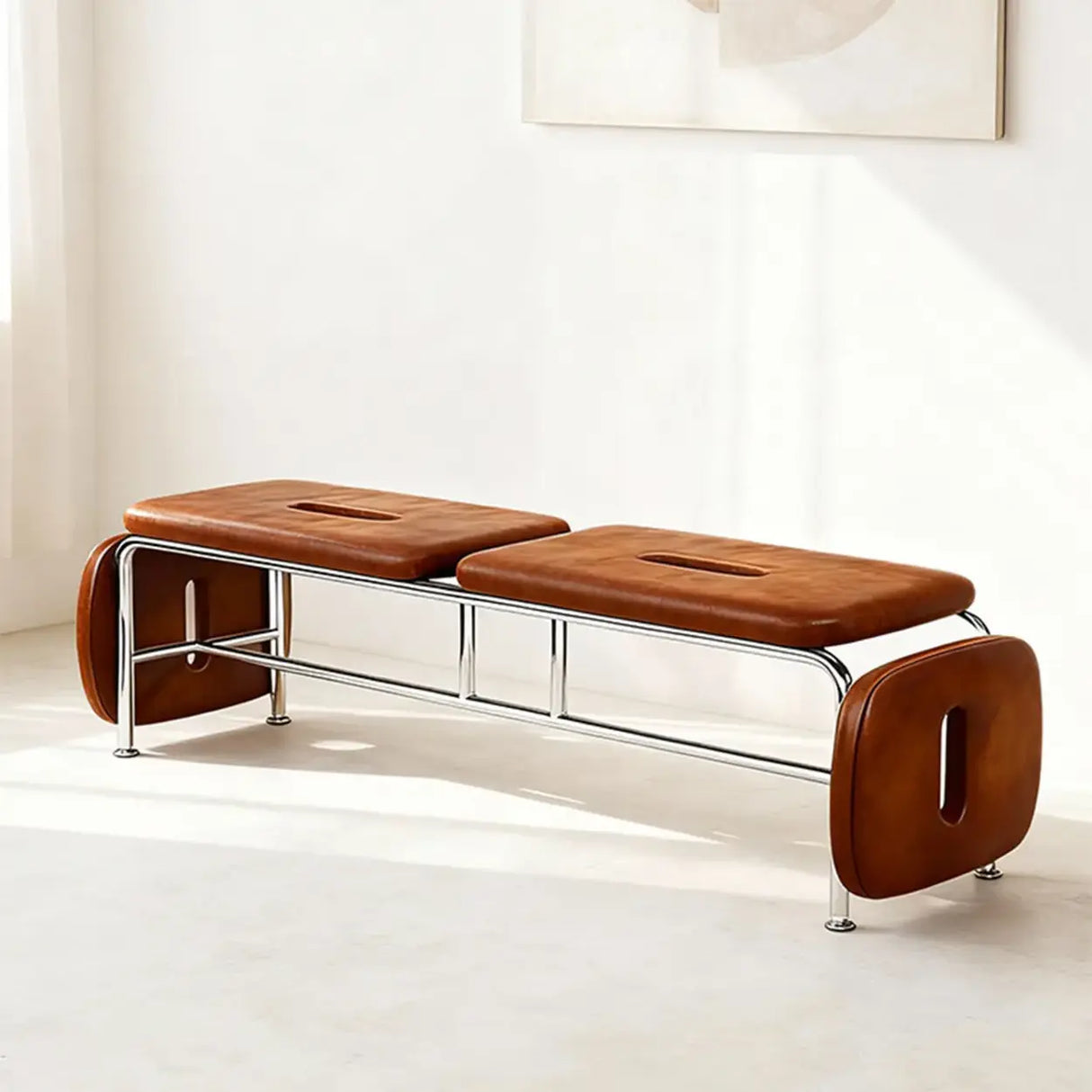 Modern Minimalist Bedroom Genuine Leather Entryway Bench Image - 11