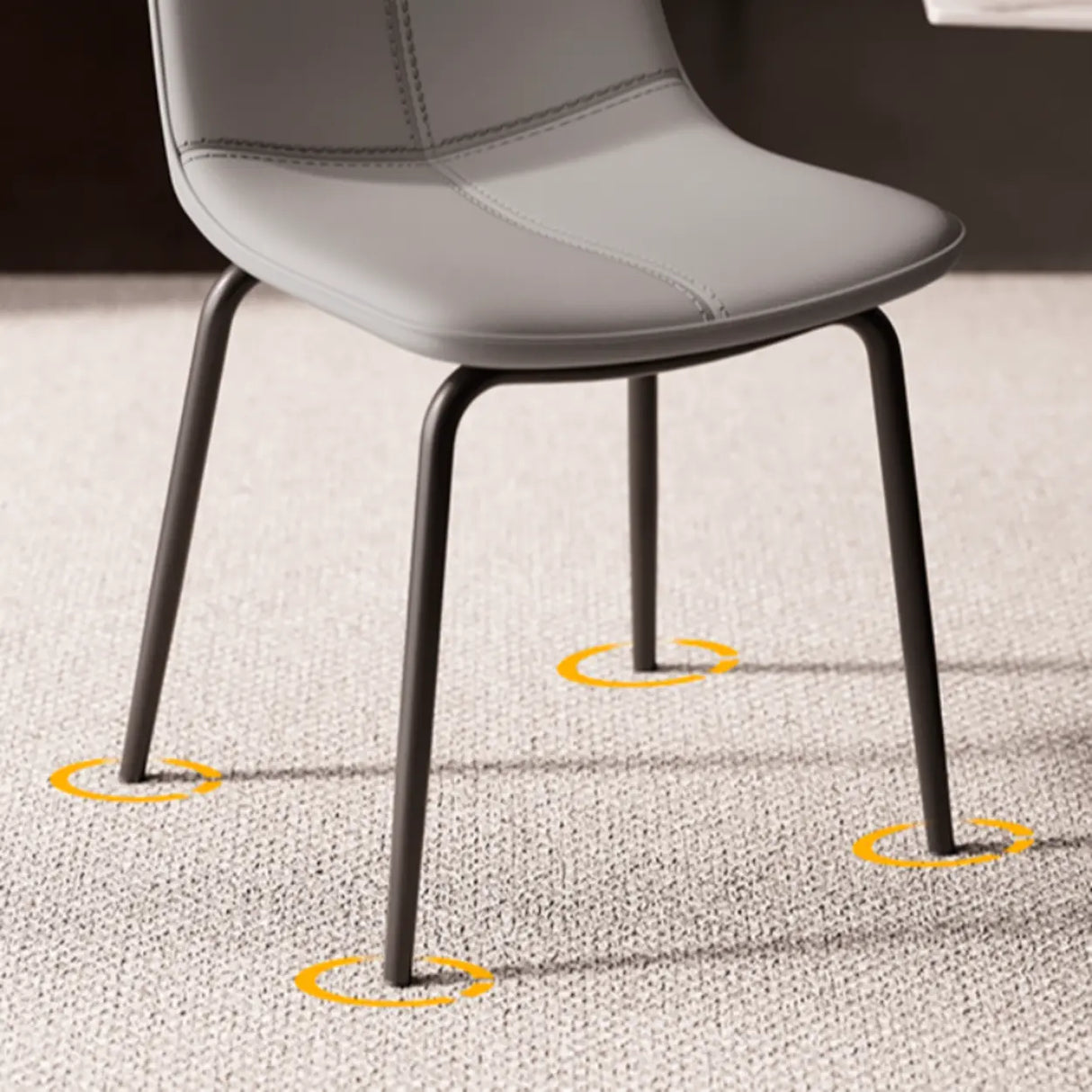 Modern Minimalist Beige Leather Dining Chair with Back Image - 15