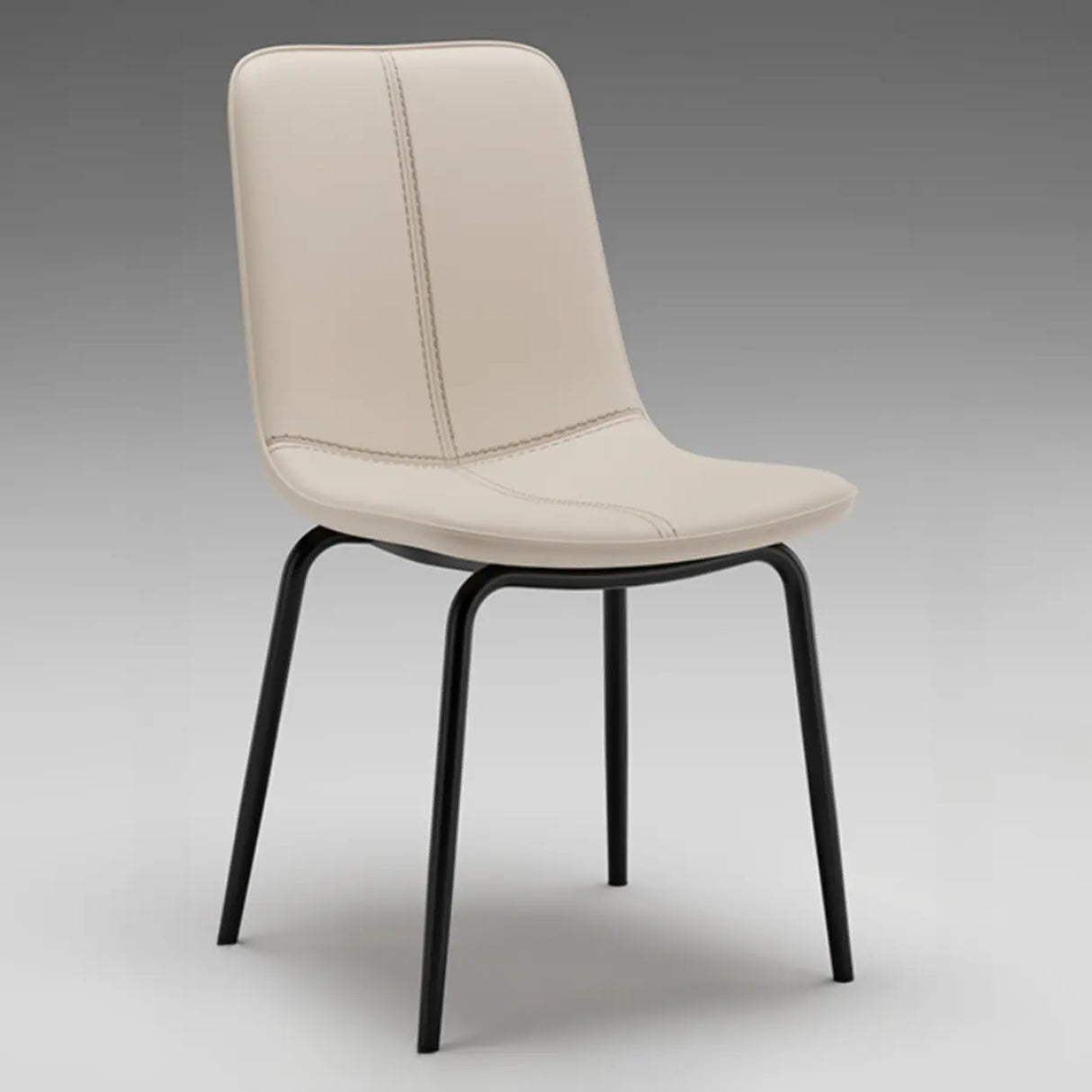 Modern Minimalist Beige Leather Dining Chair with Back Image - 5