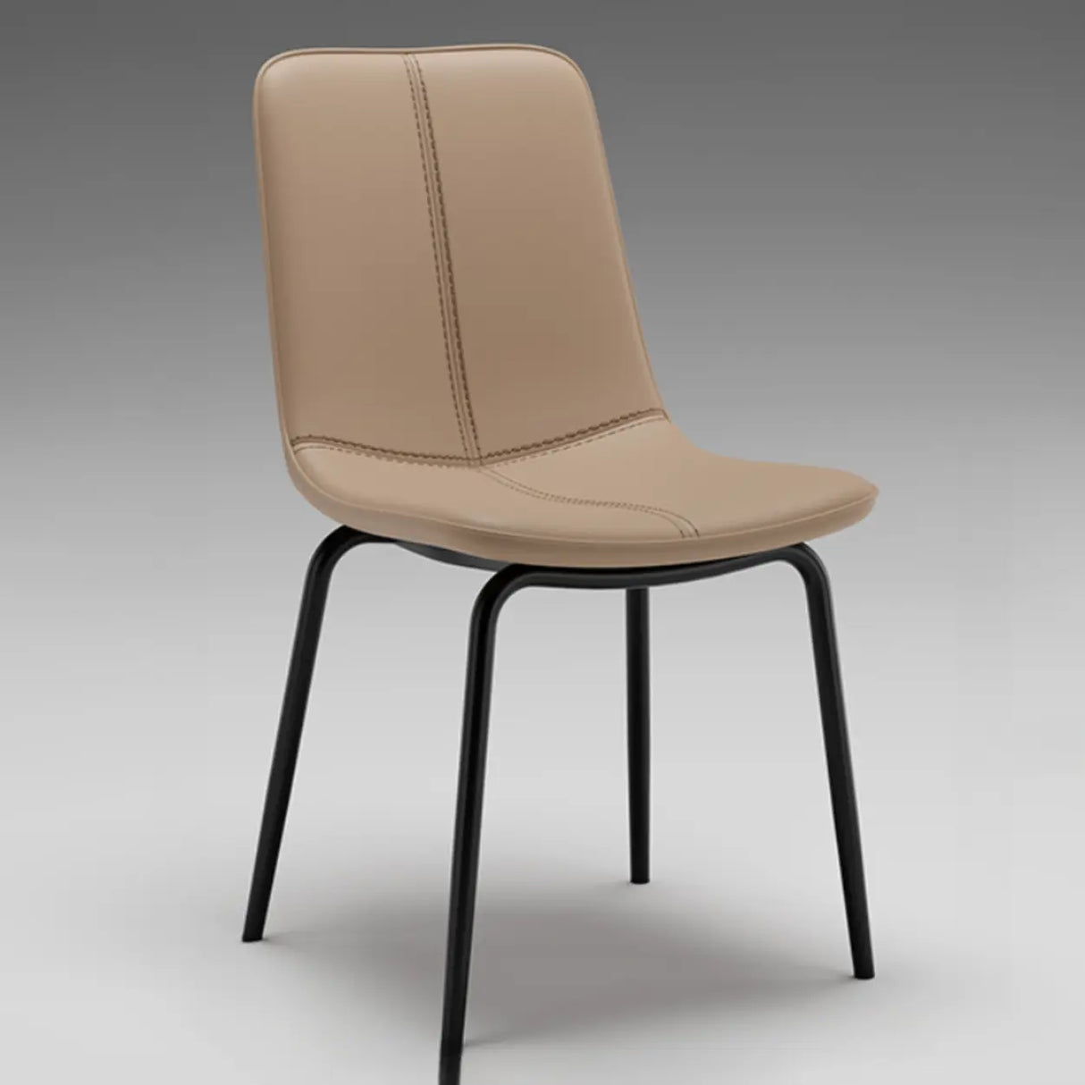 Modern Minimalist Beige Leather Dining Chair with Back Image - 7