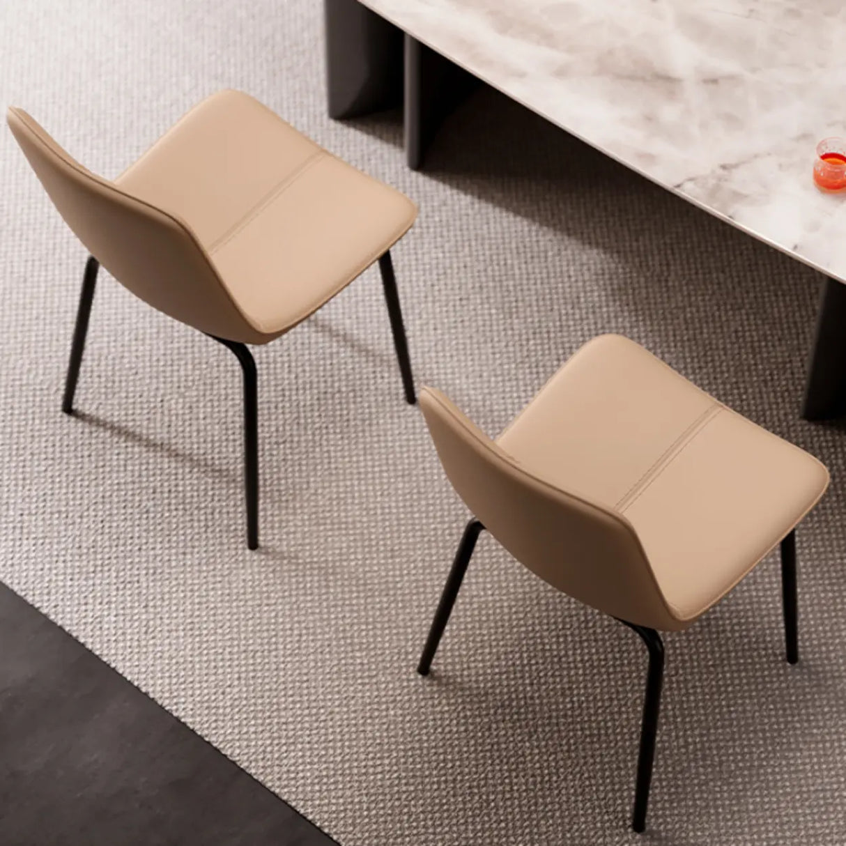 Modern Minimalist Beige Leather Dining Chair with Back Image - 8