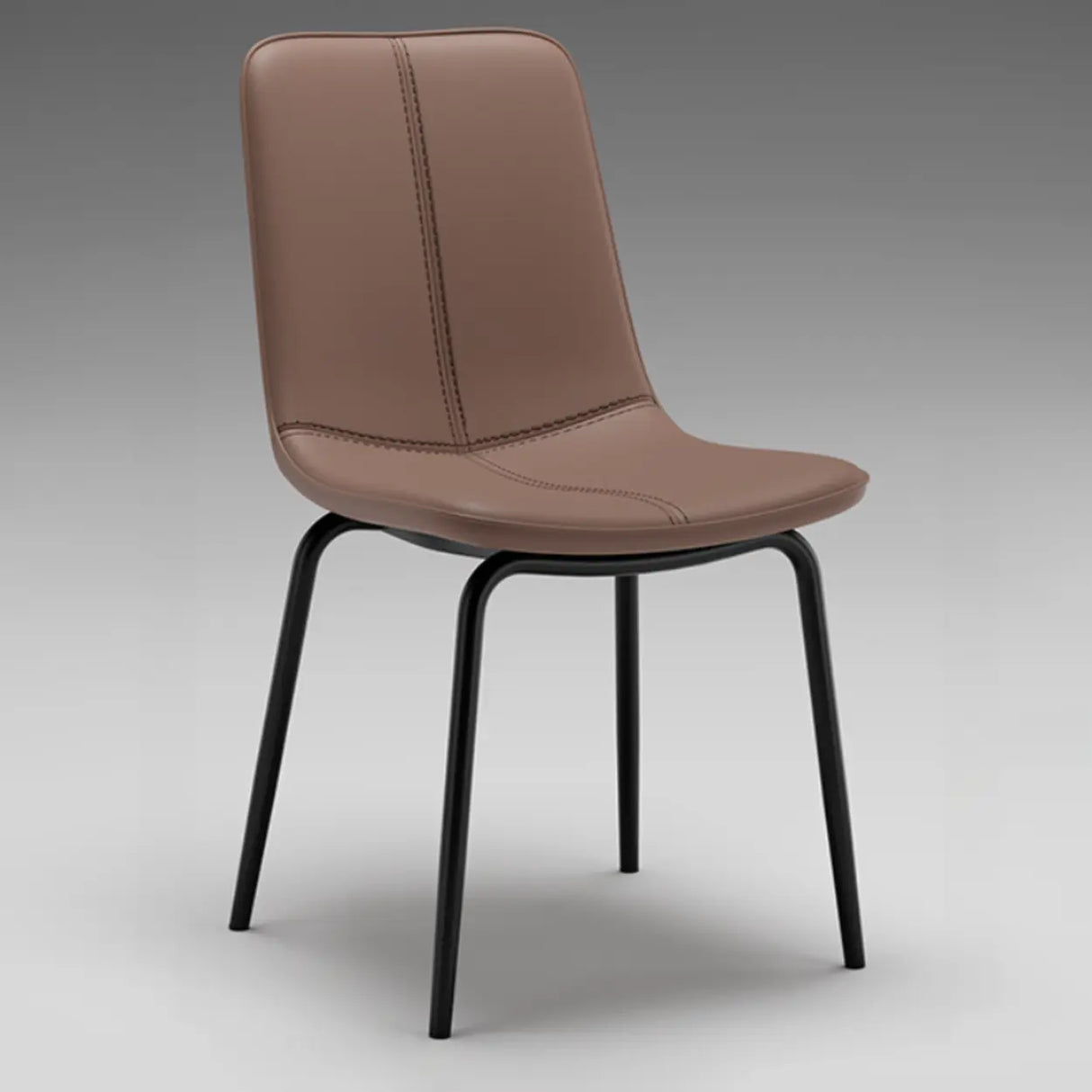 Modern Minimalist Beige Leather Dining Chair with Back Image - 9