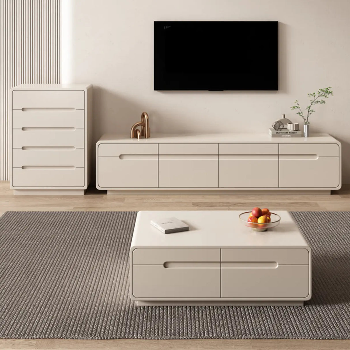 Modern Minimalist Beige TV Stand with Drawers Image - 1