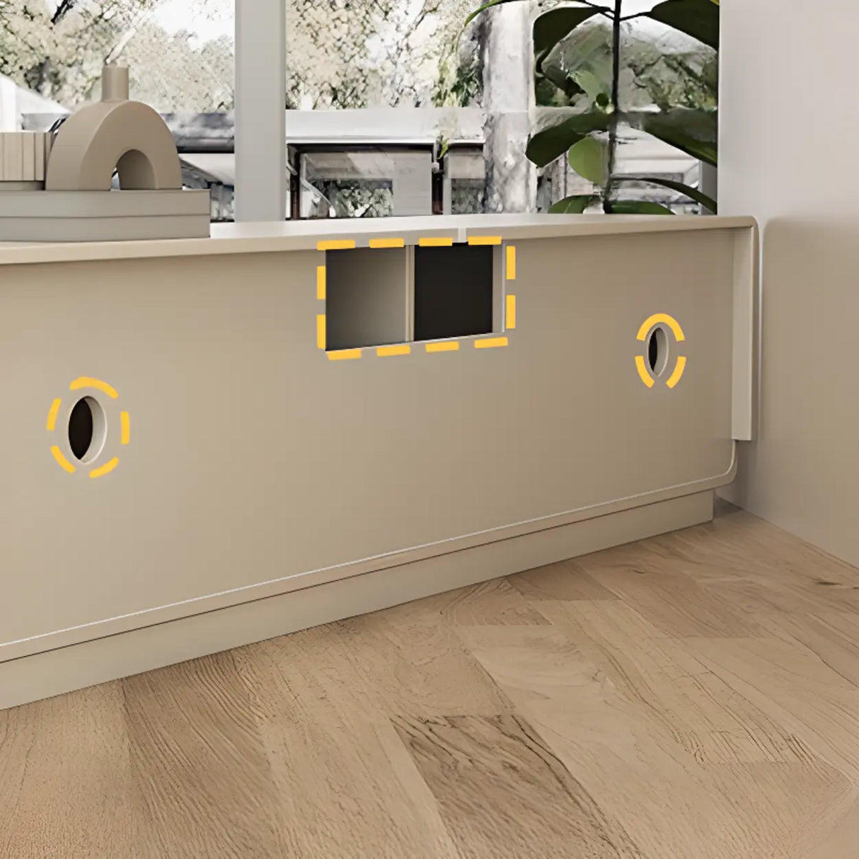 Modern Minimalist Beige TV Stand with Drawers Image - 5