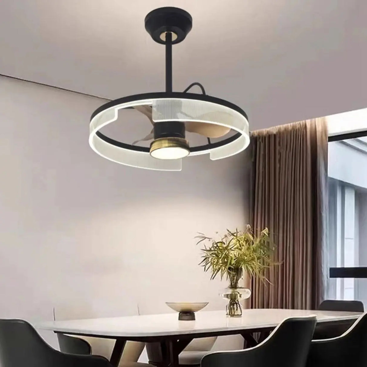 Modern Minimalist Black Circle Ceiling Fan with Light Image - 2