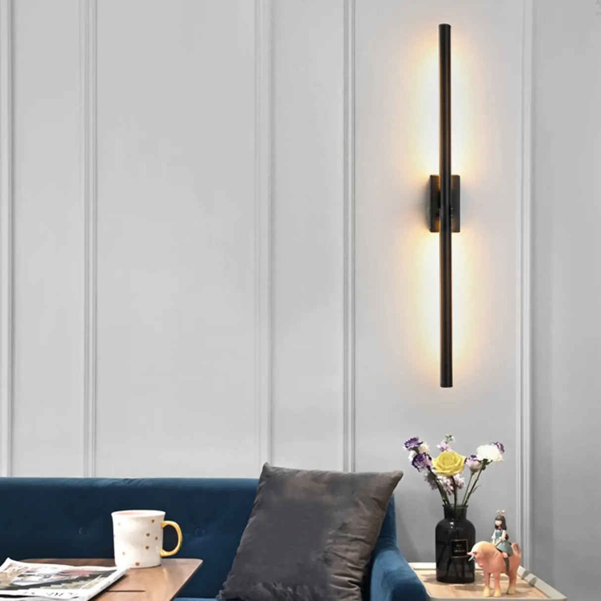 Modern Minimalist Black Vertical Wall Vanity Light Image - 1