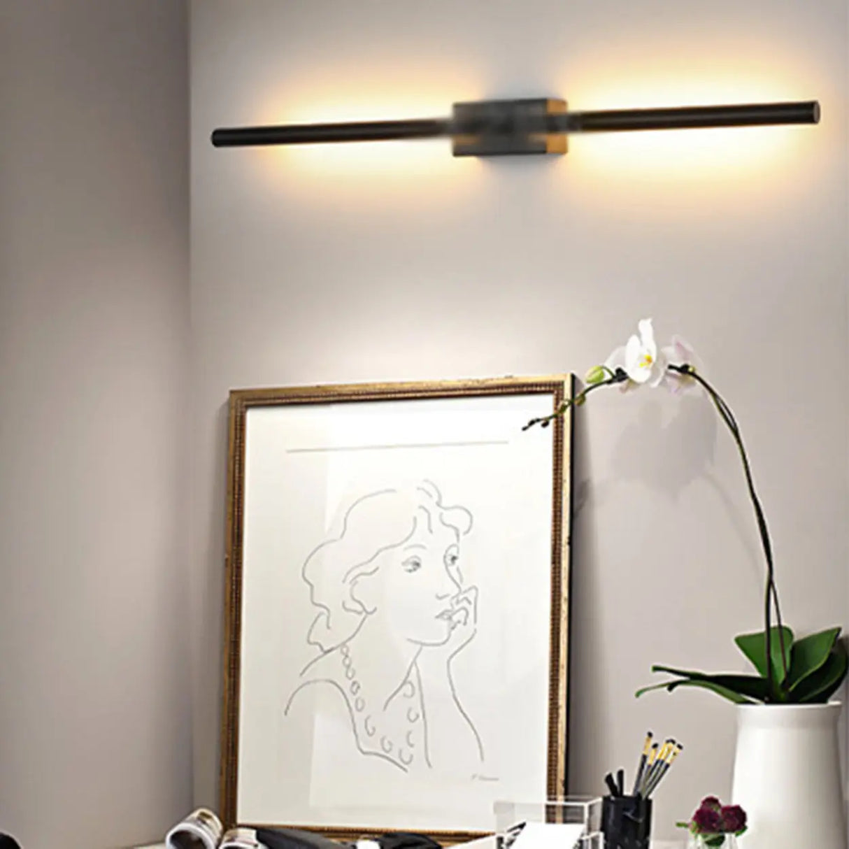 Modern Minimalist Black Vertical Wall Vanity Light Image - 11