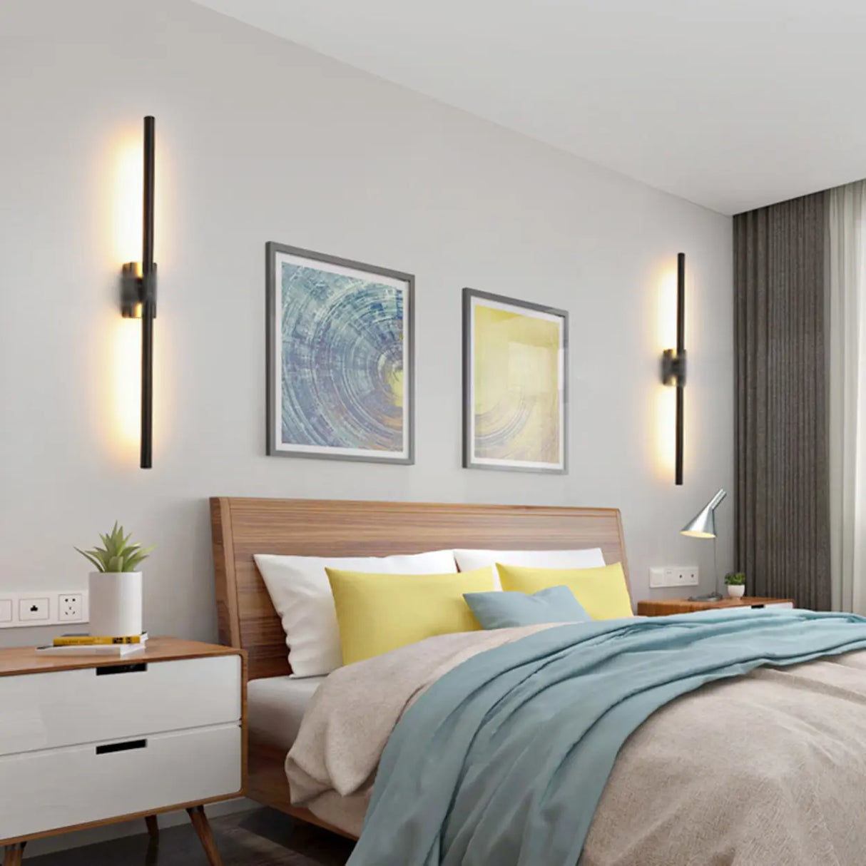 Modern Minimalist Black Vertical Wall Vanity Light Image - 2