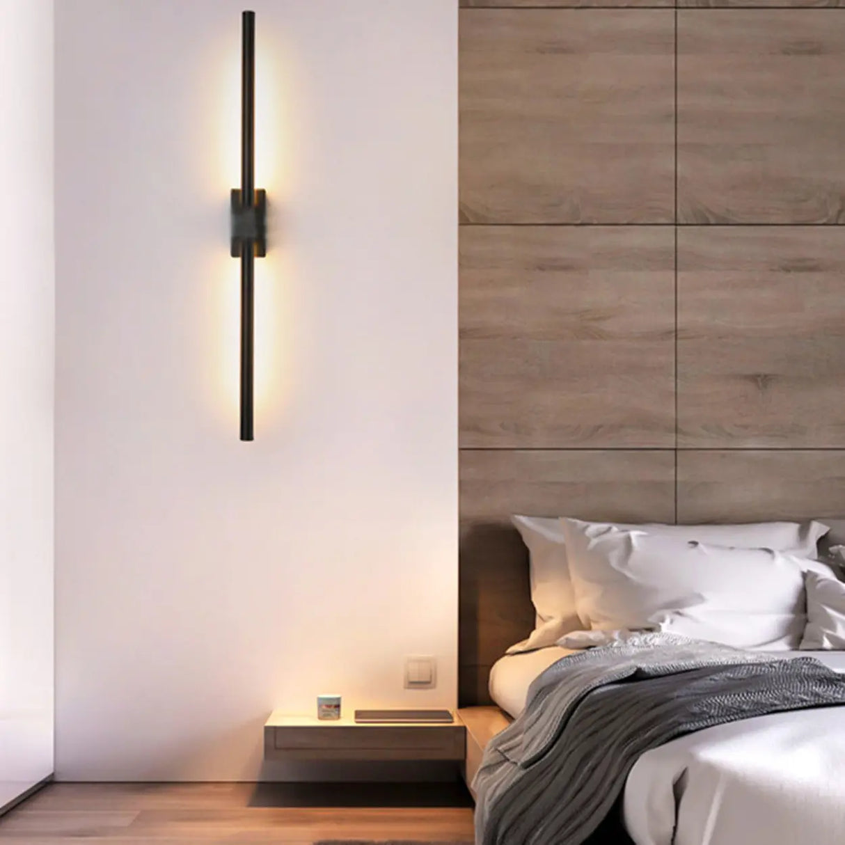 Modern Minimalist Black Vertical Wall Vanity Light Image - 4