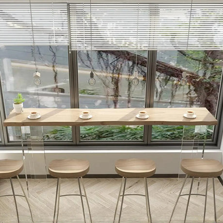 Modern Minimalist Clear Acrylic Pedestal Wood Bar Table Image - 1