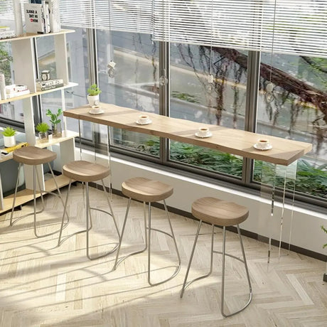 Modern Minimalist Clear Acrylic Pedestal Wood Bar Table Image - 2