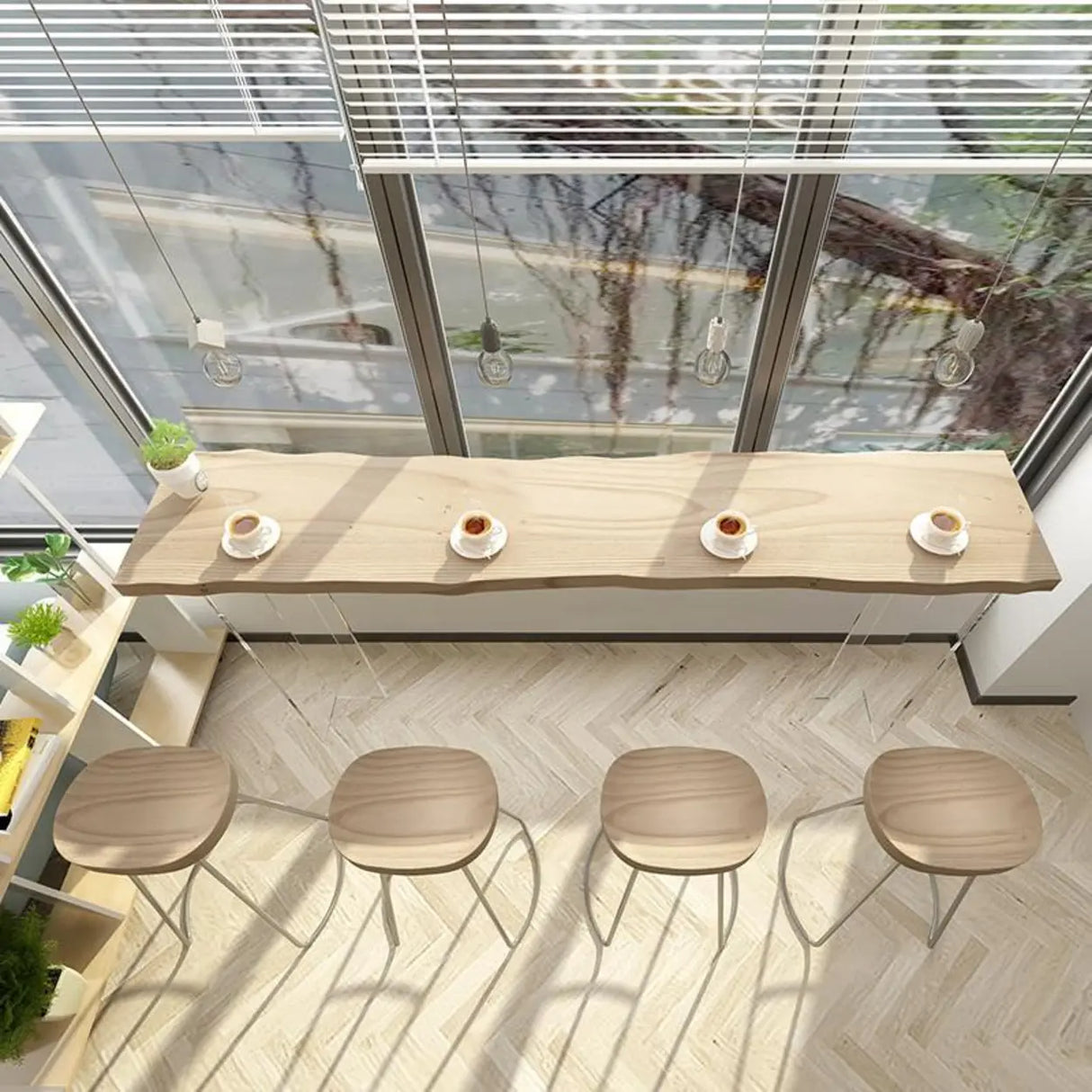 Modern Minimalist Clear Acrylic Pedestal Wood Bar Table Image - 5