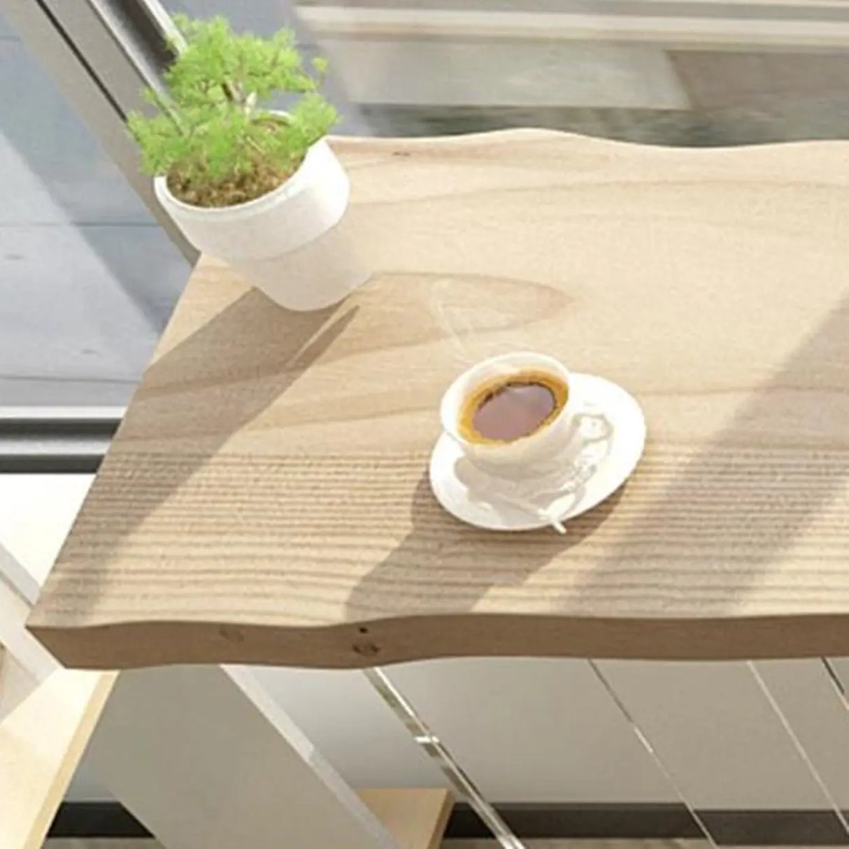 Modern Minimalist Clear Acrylic Pedestal Wood Bar Table Image - 6