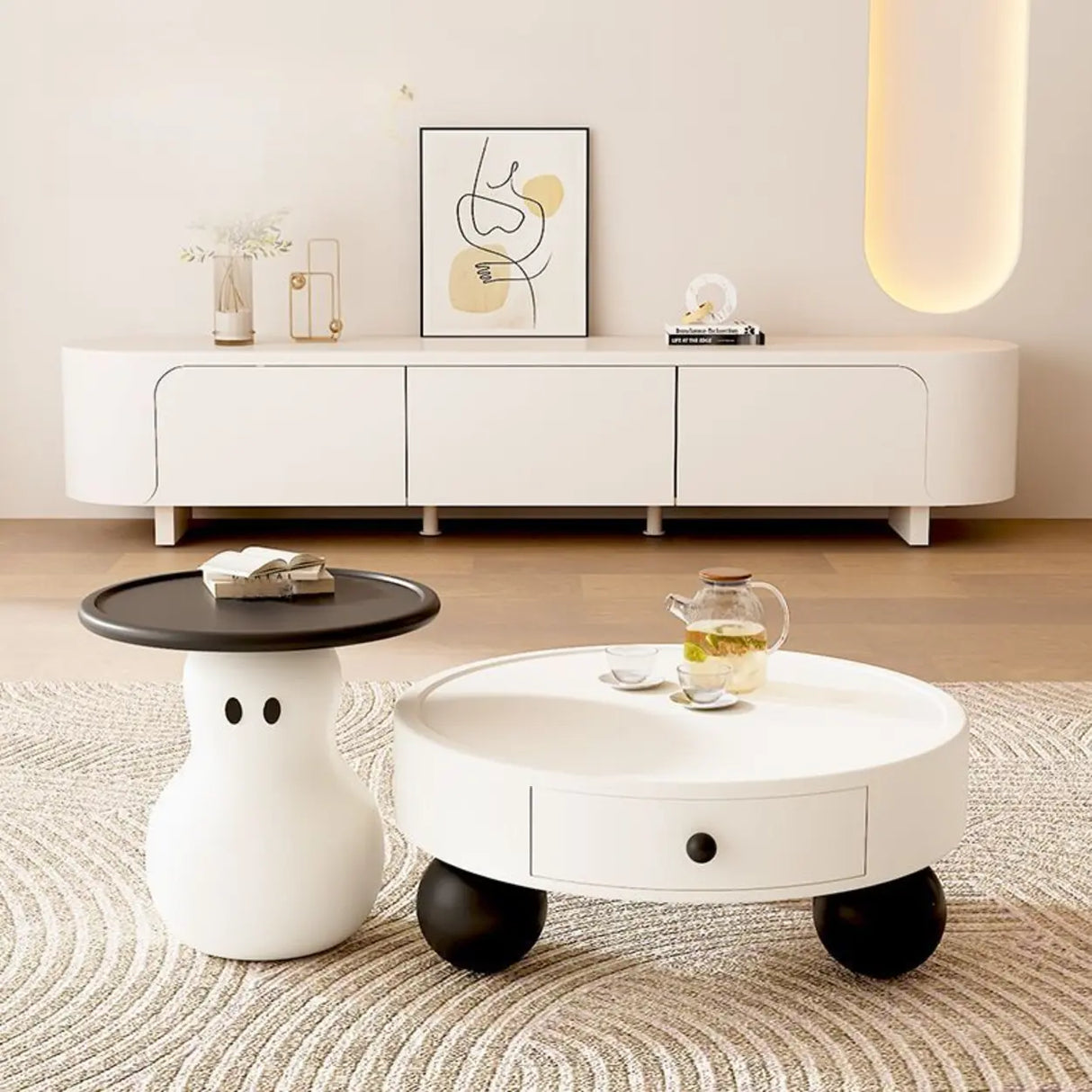 Modern Minimalist Coffee Table Set with Unique Ghost Accent Image - 1
