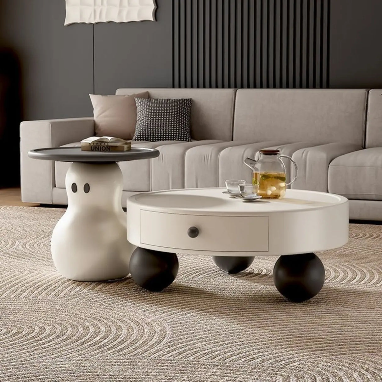 Modern Minimalist Coffee Table Set with Unique Ghost Accent Image - 3
