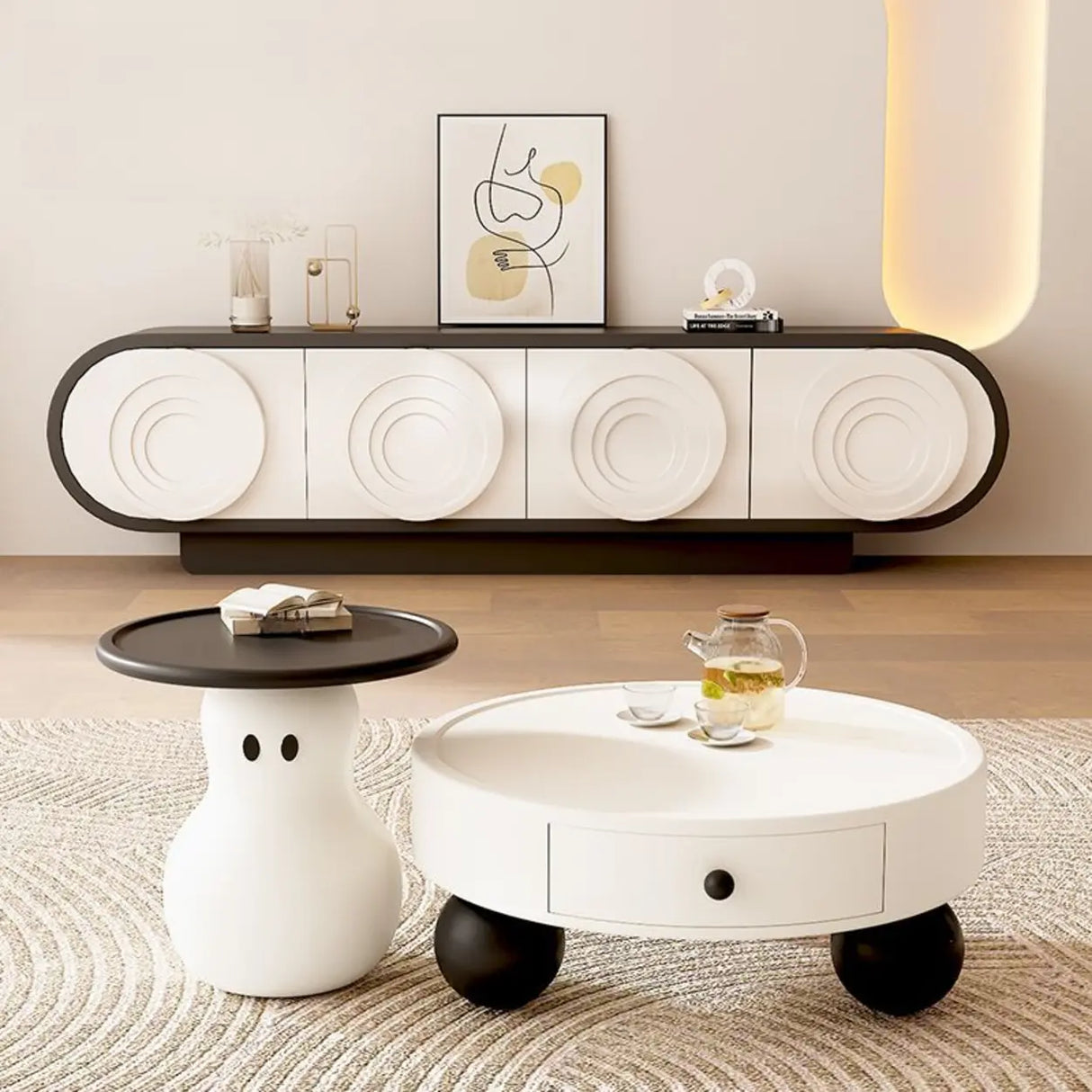 Modern Minimalist Coffee Table Set with Unique Ghost Accent Image - 4