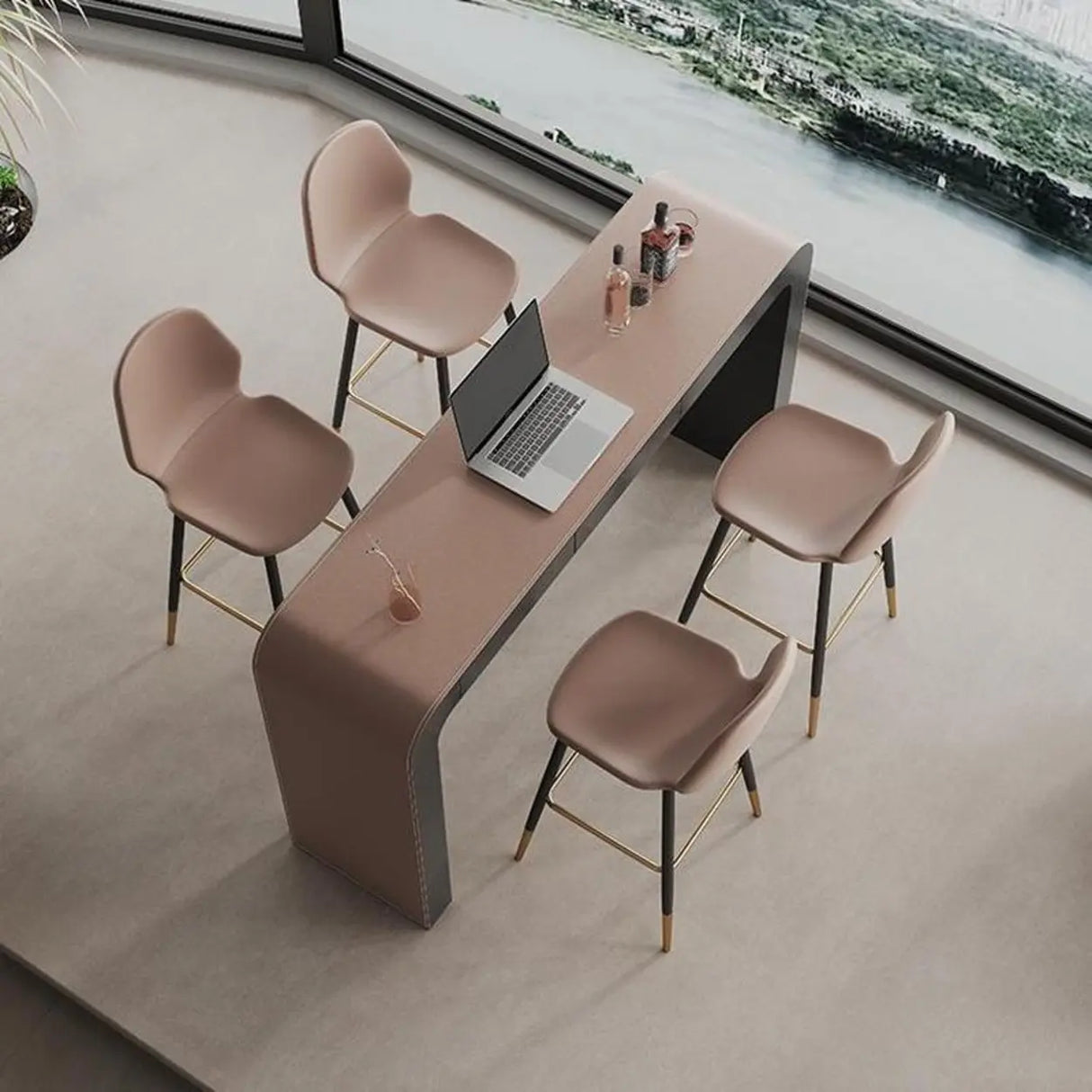 Modern Minimalist Curved Counter Height Wood Bar Table Image - 3