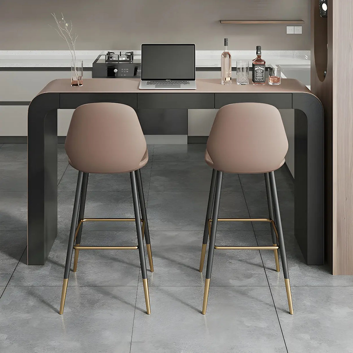 Modern Minimalist Curved Counter Height Wood Bar Table Image - 5