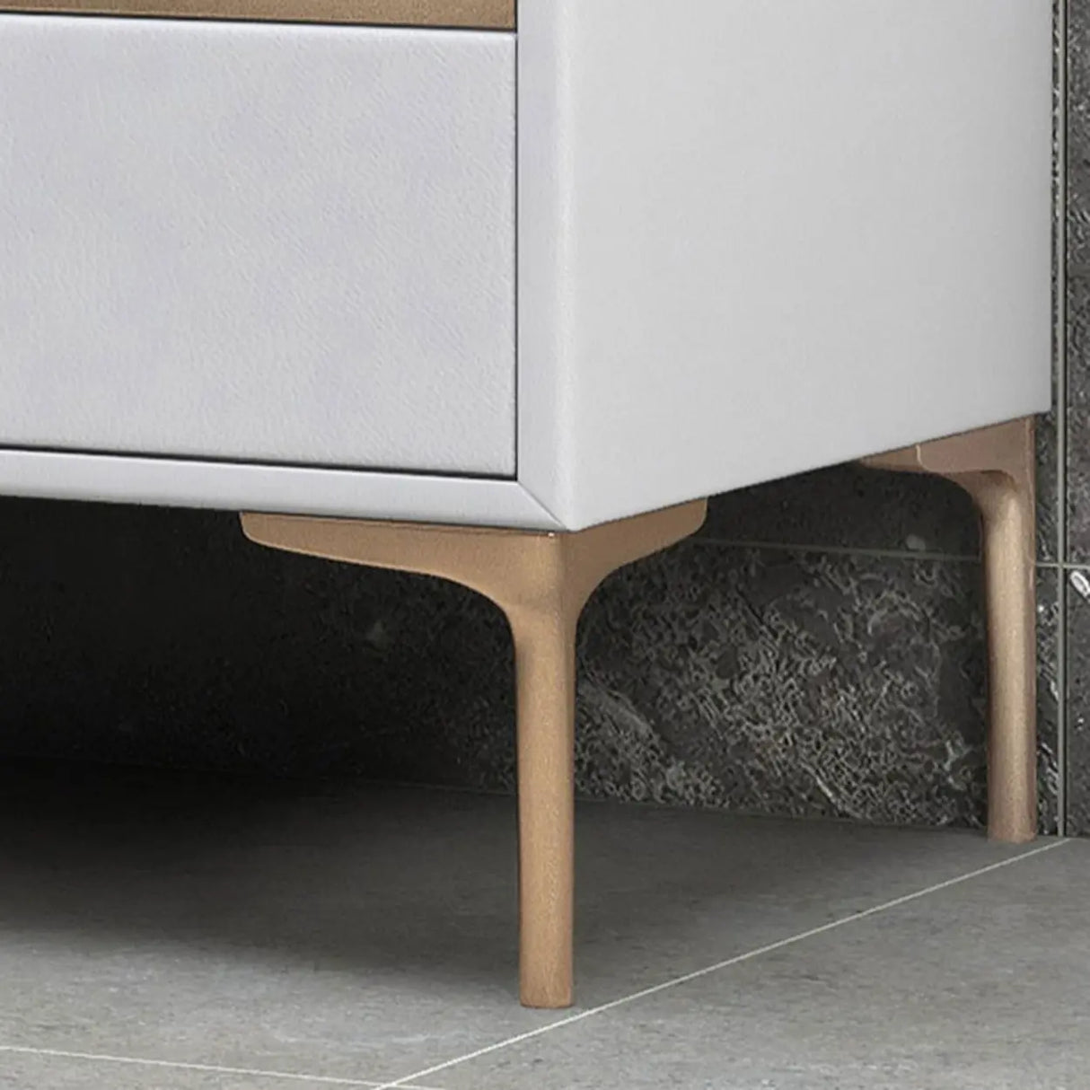 Modern Minimalist Gray Nightstand with Drawers & Gold Legs Image - 13