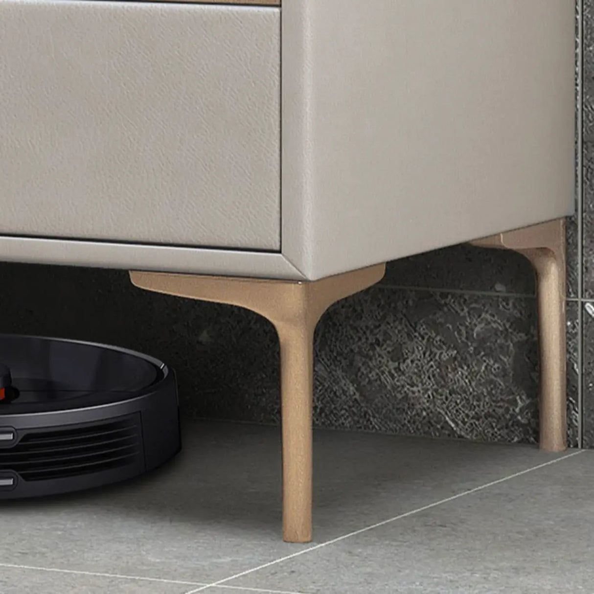 Modern Minimalist Gray Nightstand with Drawers & Gold Legs Image - 15